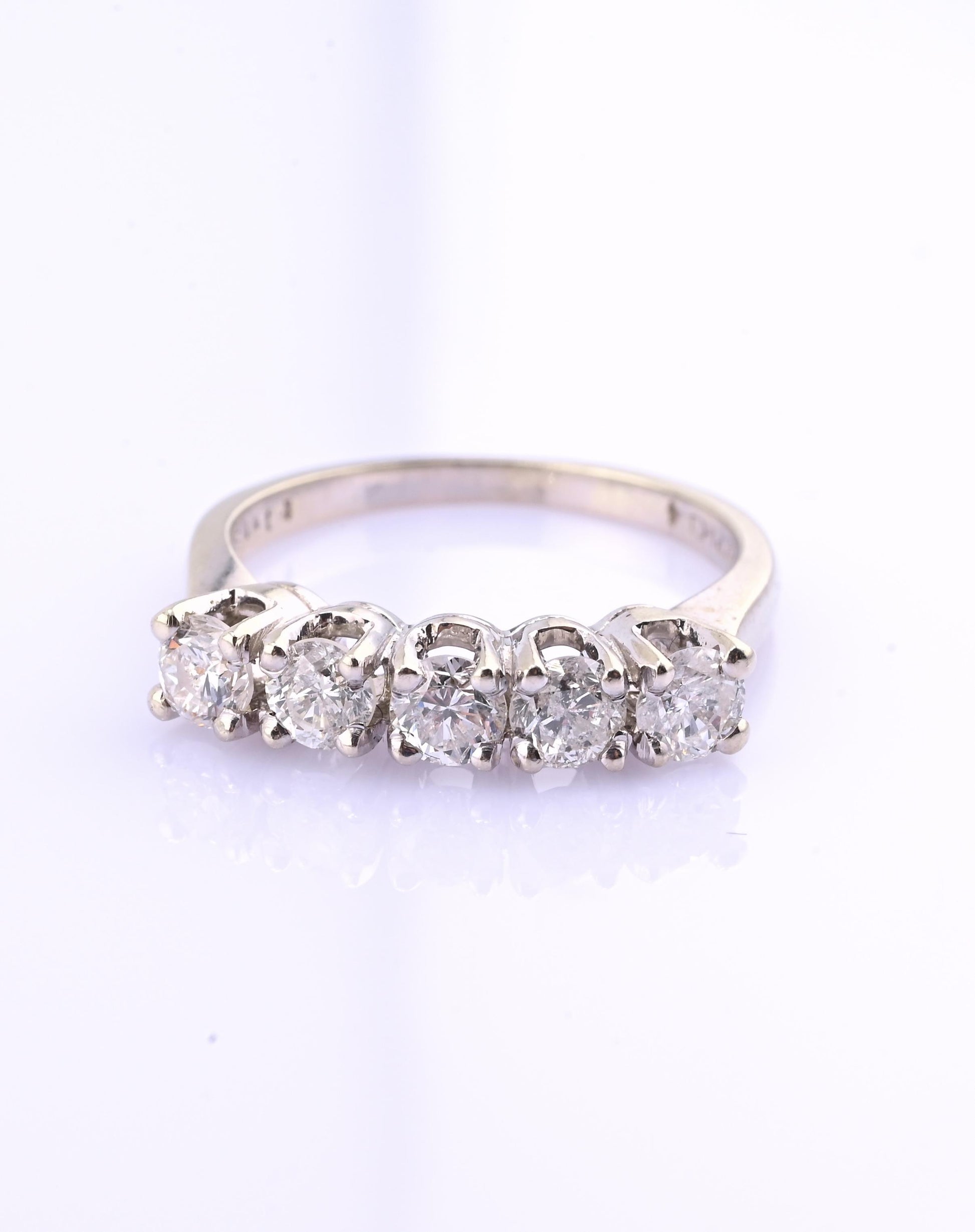 14K White Gold 5 Diamond Band Ring .85 CTW Near Colorless S12–I2 Size 6.5