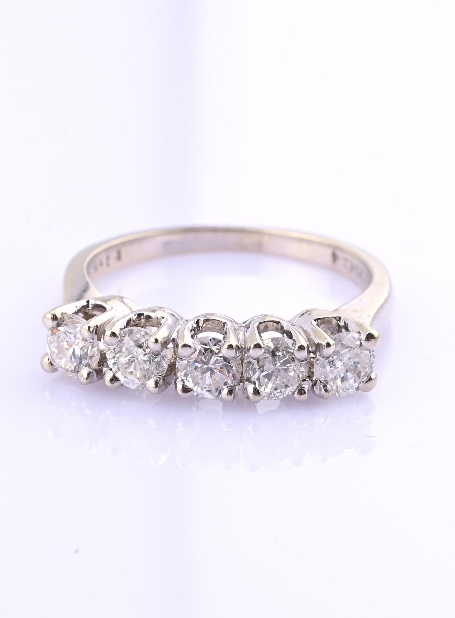 14K White Gold 5 Diamond Band Ring .85 CTW Near Colorless S12–I2 Size 6.5