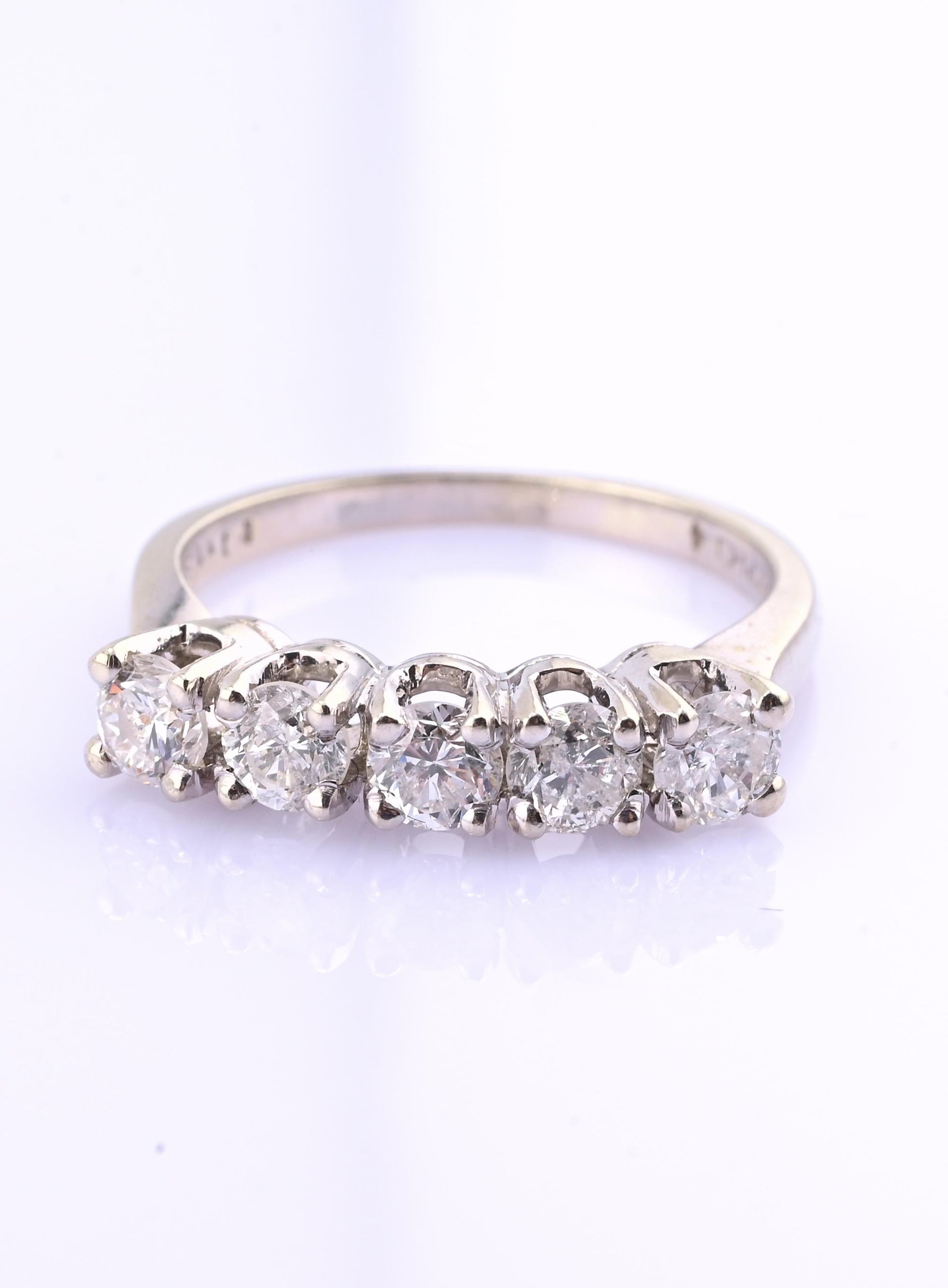 14K White Gold 5 Diamond Band Ring .85 CTW Near Colorless S12–I2 Size 6.5