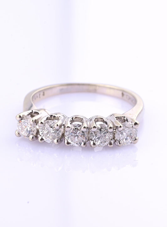 14K White Gold 5 Diamond Band Ring .85 CTW Near Colorless S12–I2 Size 6.5