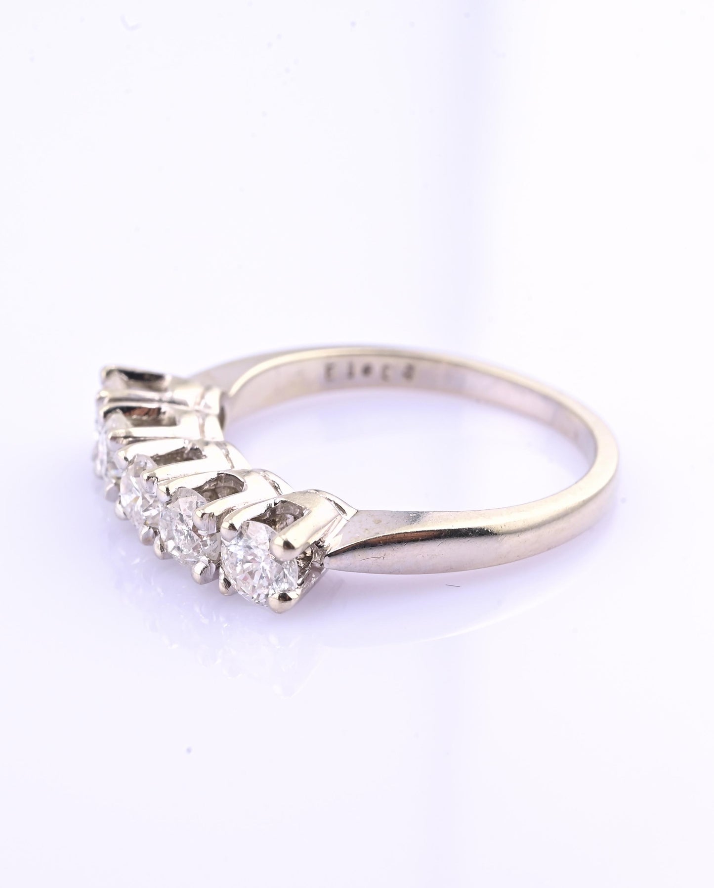 14K White Gold 5 Diamond Band Ring .85 CTW Near Colorless S12–I2 Size 6.5