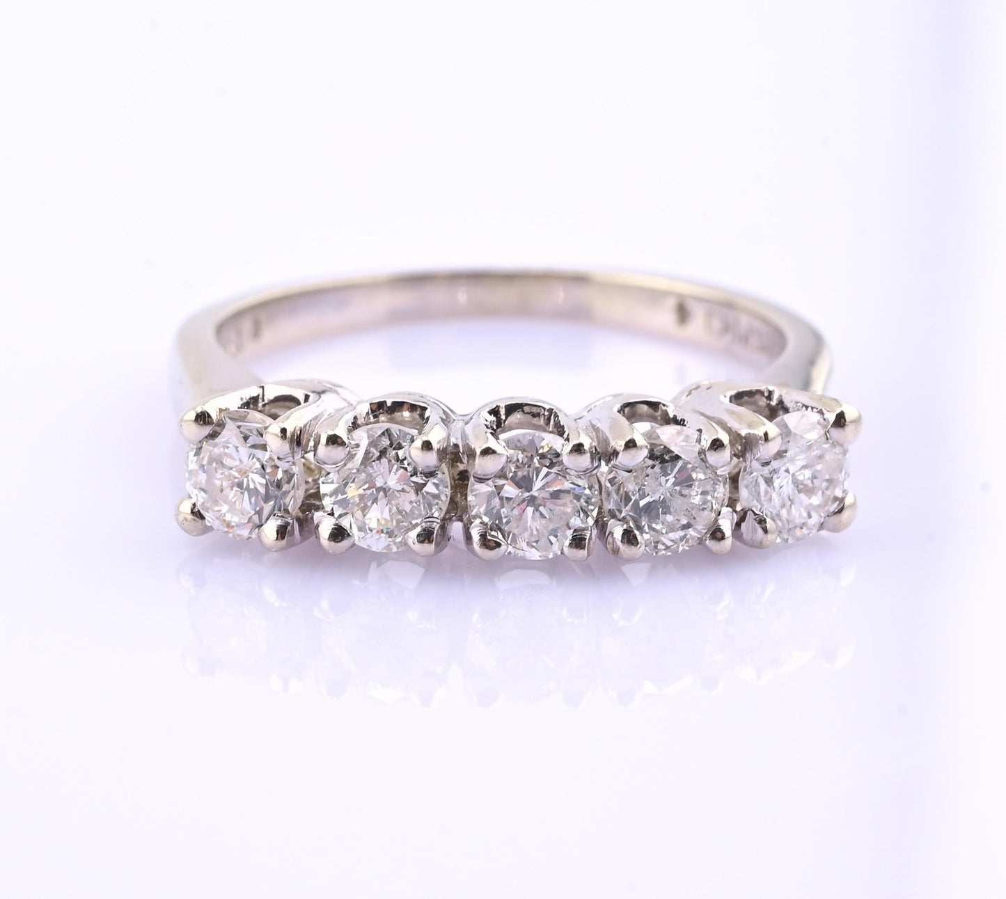 14K White Gold 5 Diamond Band Ring .85 CTW Near Colorless S12–I2 Size 6.5