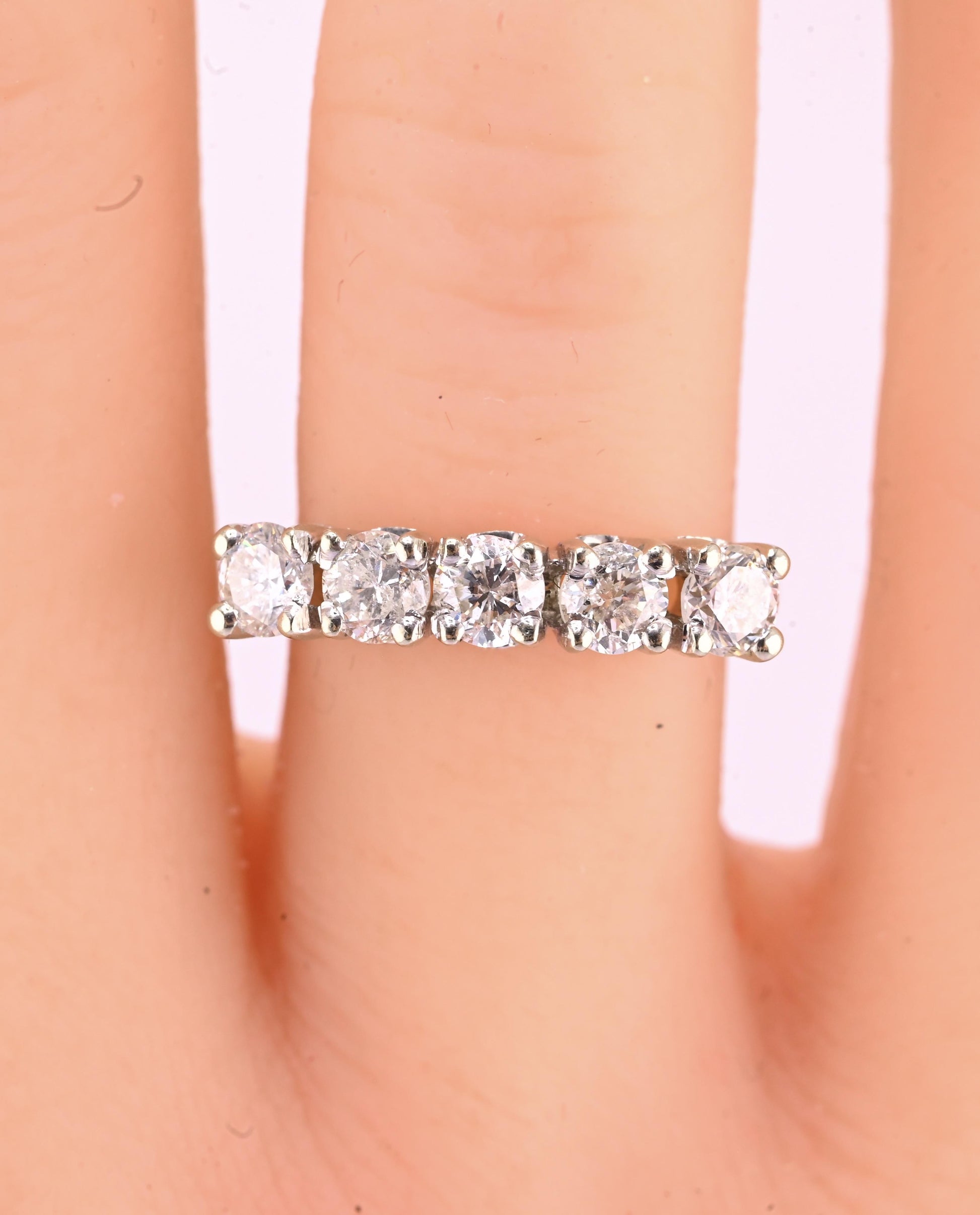 14K White Gold 5 Diamond Band Ring .85 CTW Near Colorless S12–I2 Size 6.5