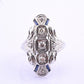 IGI Certified 18K White Gold Art Deco Diamond & Sapphire Ring Size 5.5