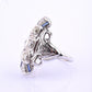 IGI Certified 18K White Gold Art Deco Diamond & Sapphire Ring Size 5.5