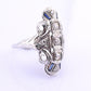 IGI Certified 18K White Gold Art Deco Diamond & Sapphire Ring Size 5.5