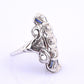 IGI Certified 18K White Gold Art Deco Diamond & Sapphire Ring Size 5.5