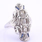 IGI Certified 18K White Gold Art Deco Diamond & Sapphire Ring Size 5.5