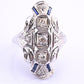 IGI Certified 18K White Gold Art Deco Diamond & Sapphire Ring Size 5.5