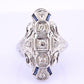 IGI Certified 18K White Gold Art Deco Diamond & Sapphire Ring Size 5.5