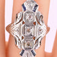 IGI Certified 18K White Gold Art Deco Diamond & Sapphire Ring Size 5.5