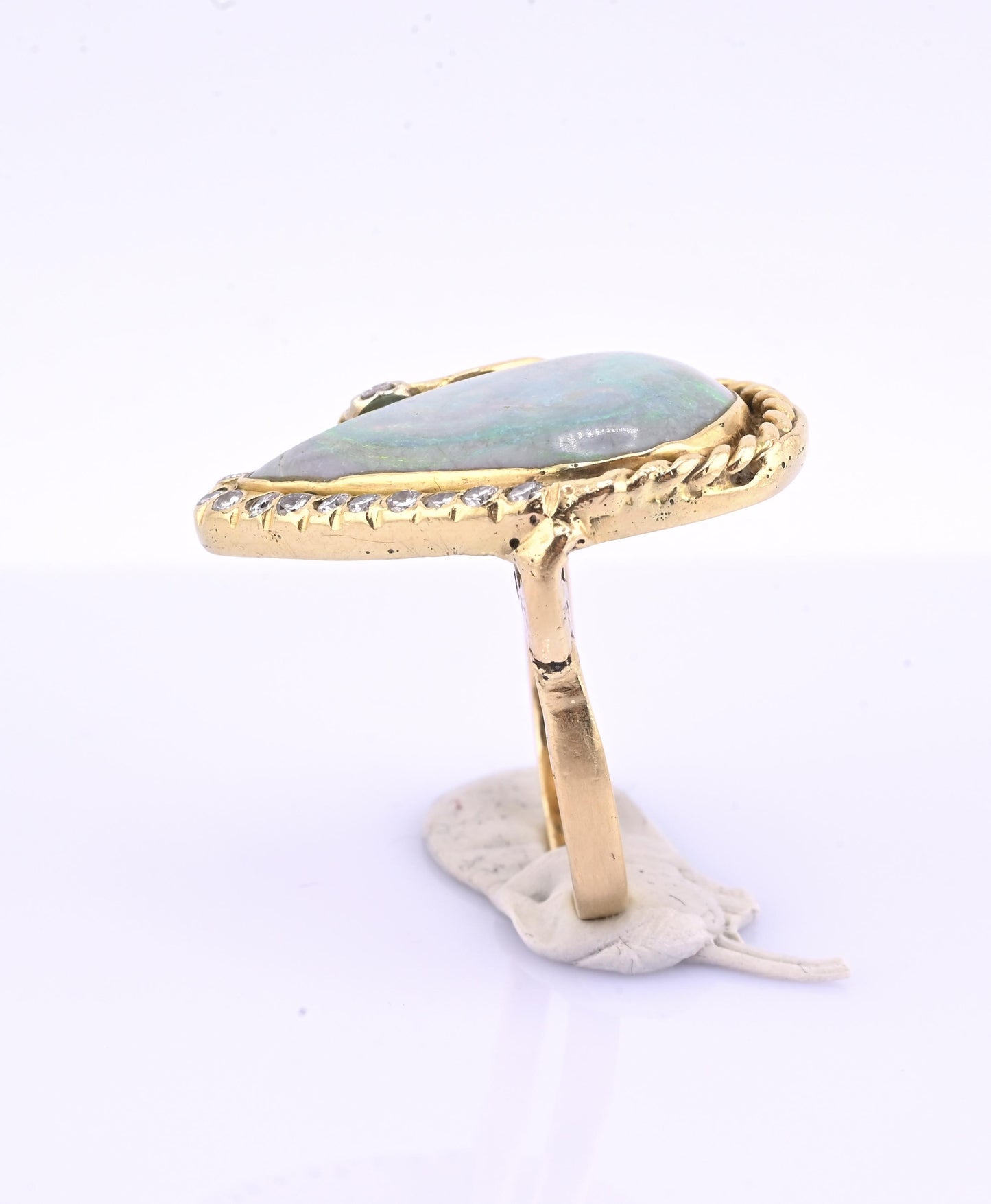 GIA Certified Natural Opal & Diamond 14k Ring – 23x15mm Light Gray Cabochon