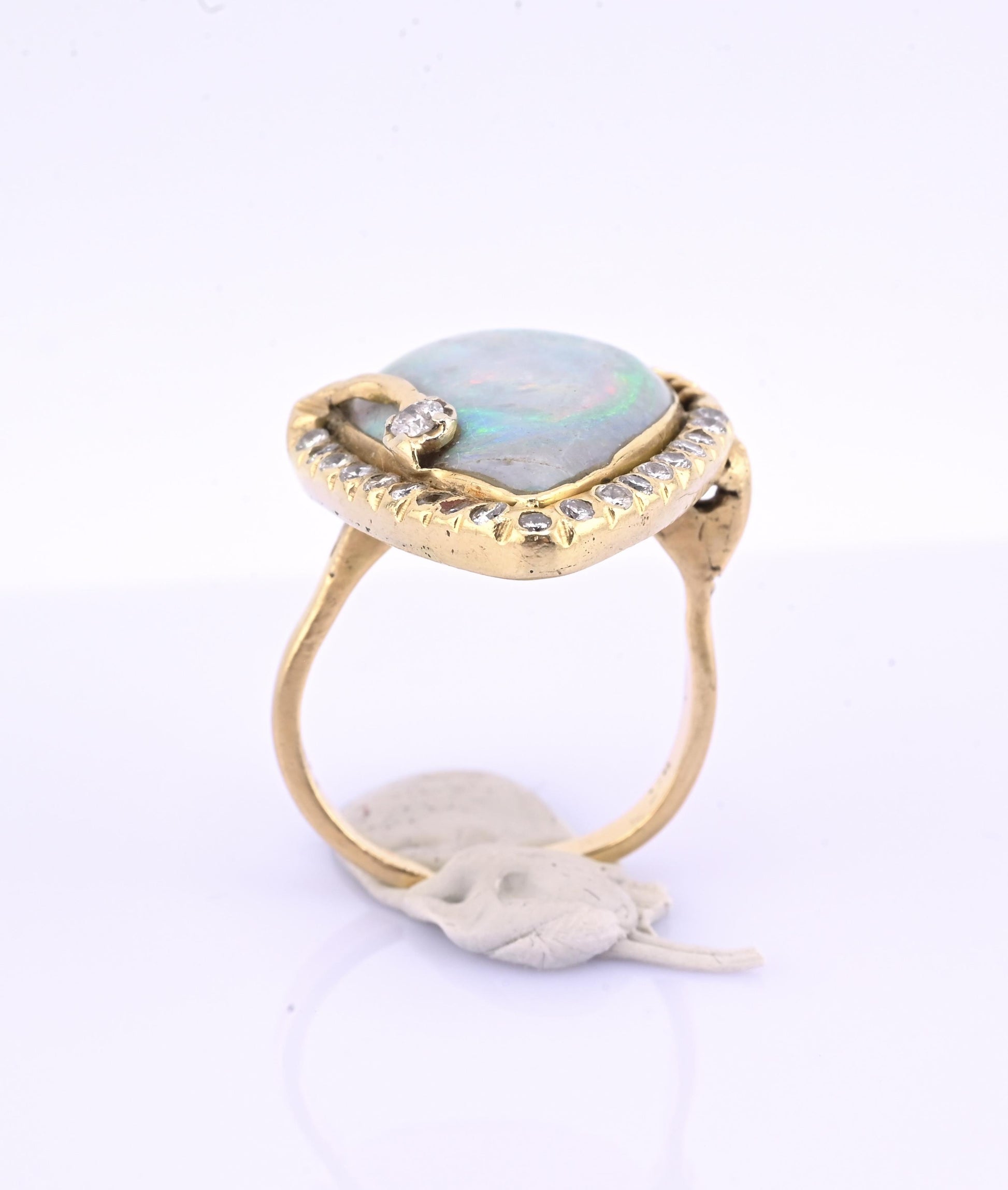 GIA Certified Natural Opal & Diamond 14k Ring – 23x15mm Light Gray Cabochon