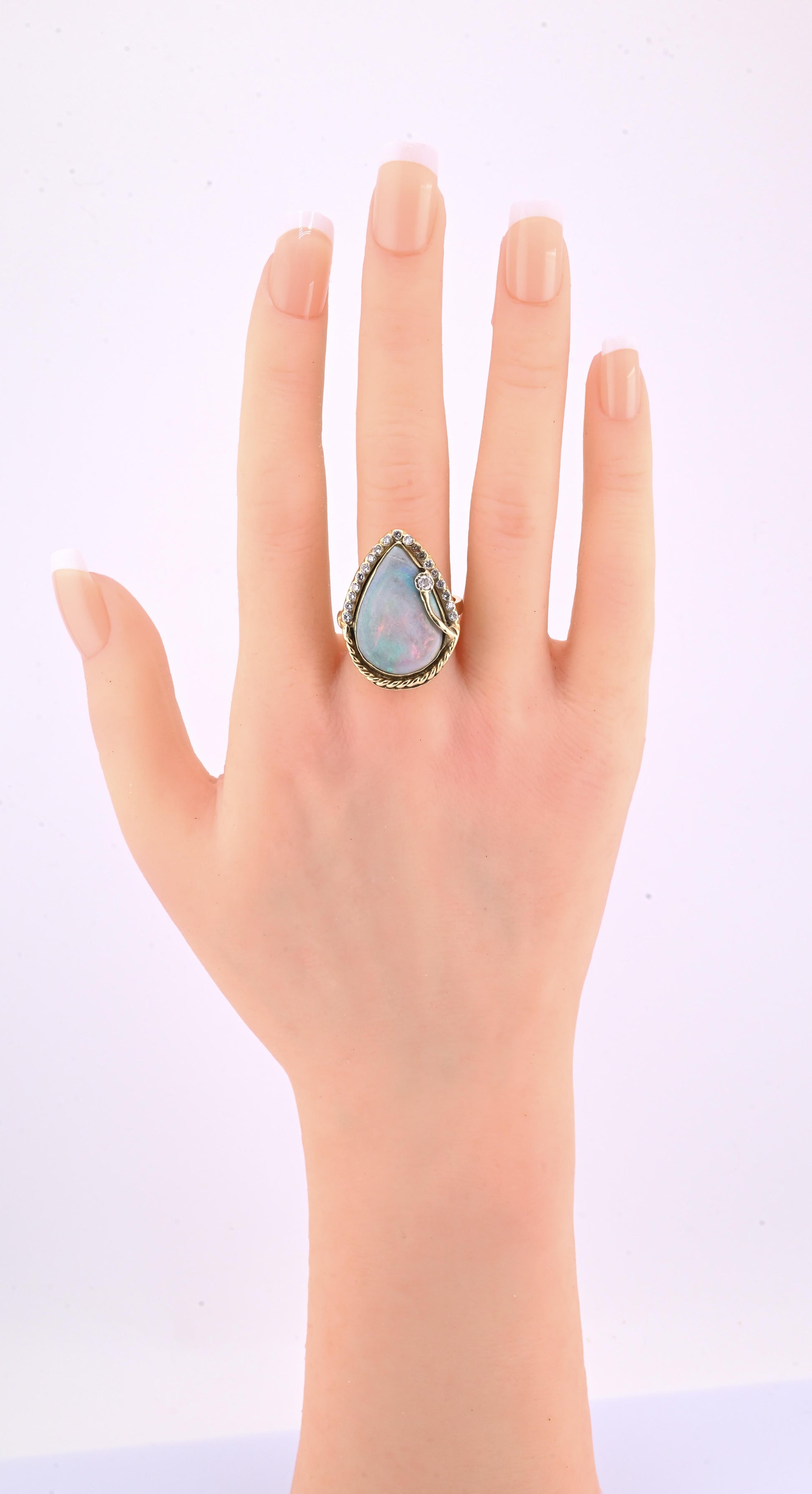 GIA Certified Natural Opal & Diamond 14k Ring – 23x15mm Light Gray Cabochon