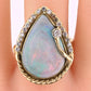 GIA Certified Natural Opal & Diamond 14k Ring – 23x15mm Light Gray Cabochon