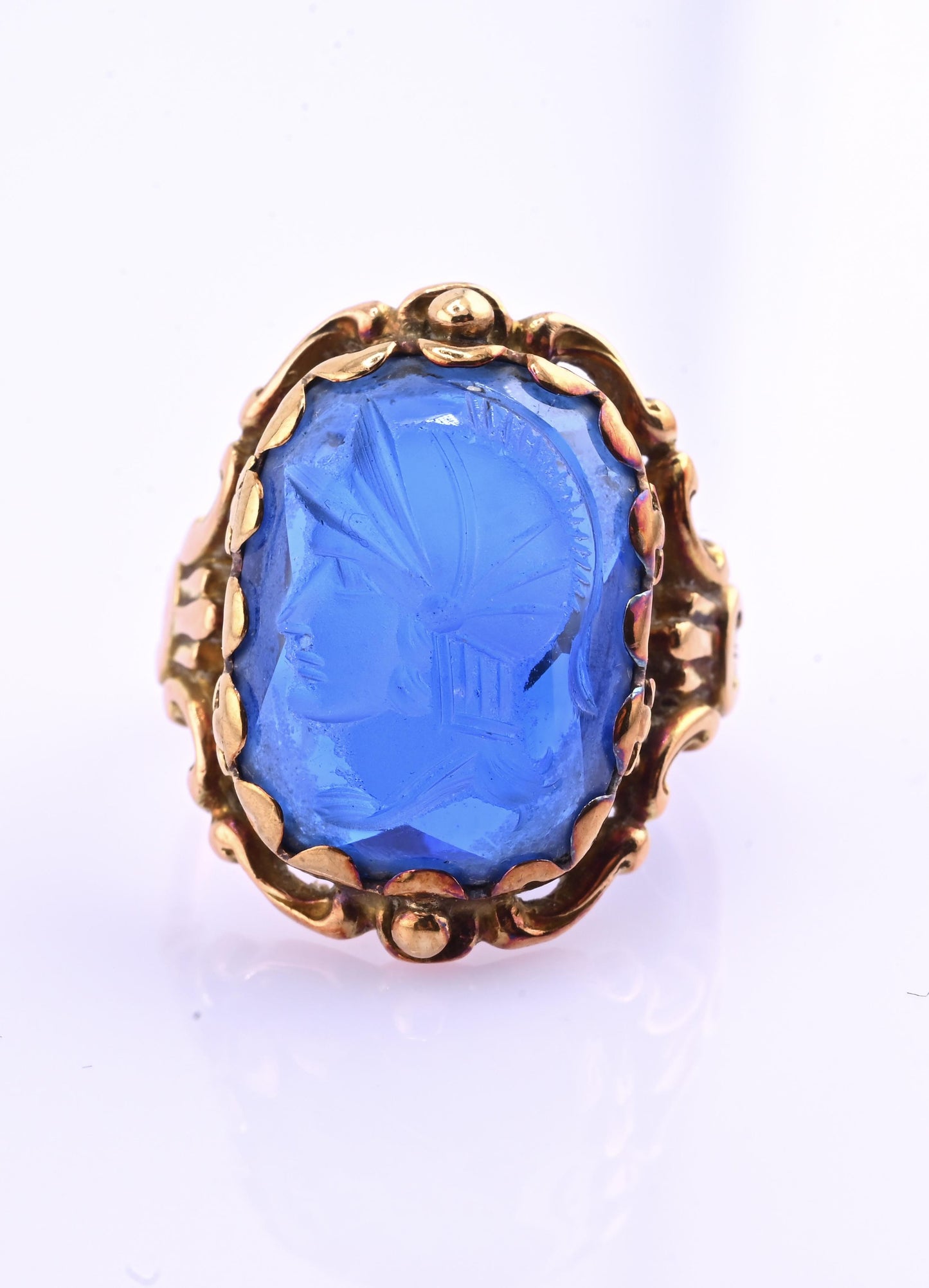 IGI Certified 10K Yellow Gold Carved Spinel Soldier Intaglio Ring Size 5