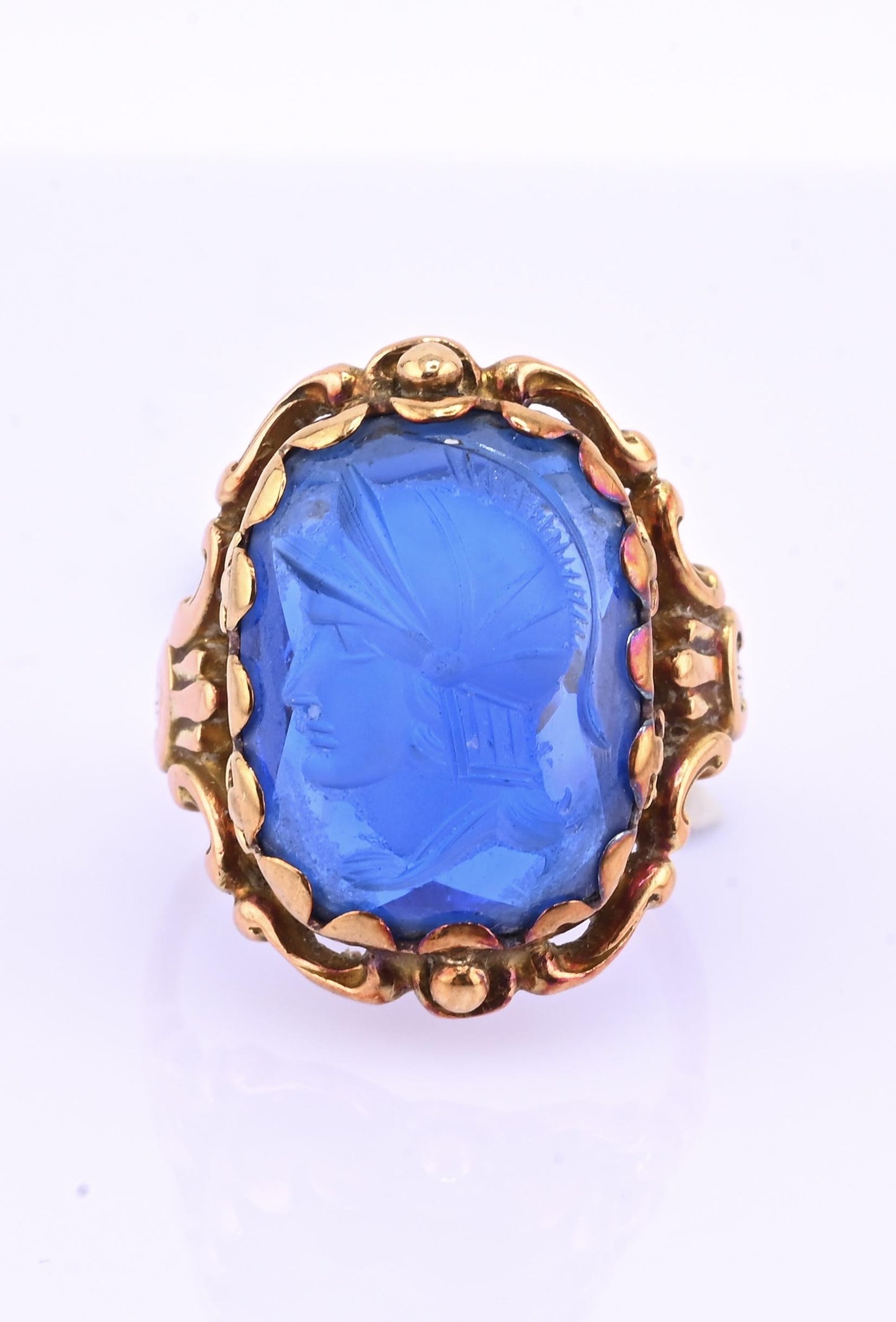 IGI Certified 10K Yellow Gold Carved Spinel Soldier Intaglio Ring Size 5