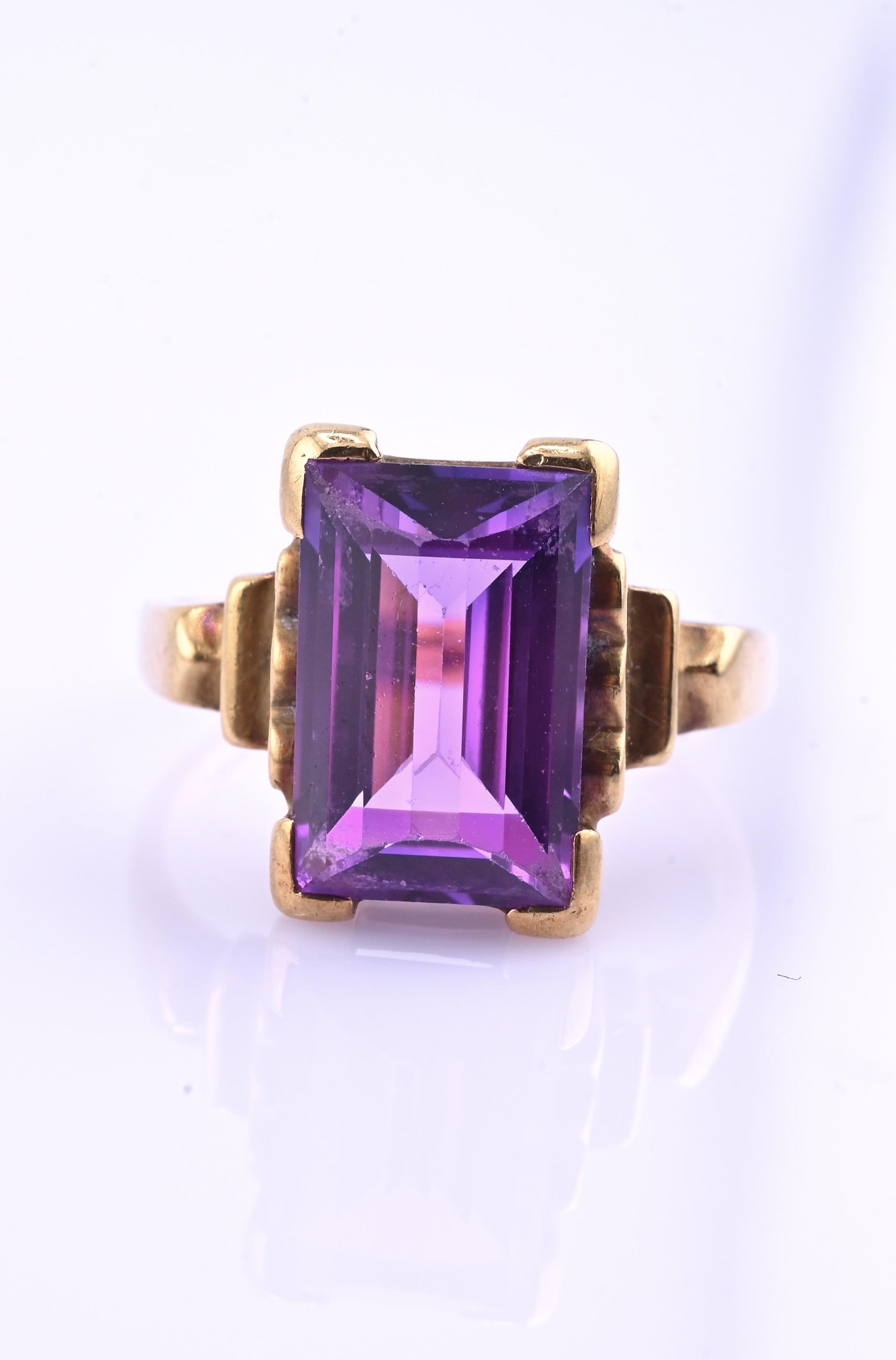 10K Yellow Gold Sapphire Ring Art Deco / Retro Era IGI Certified Size 6.75