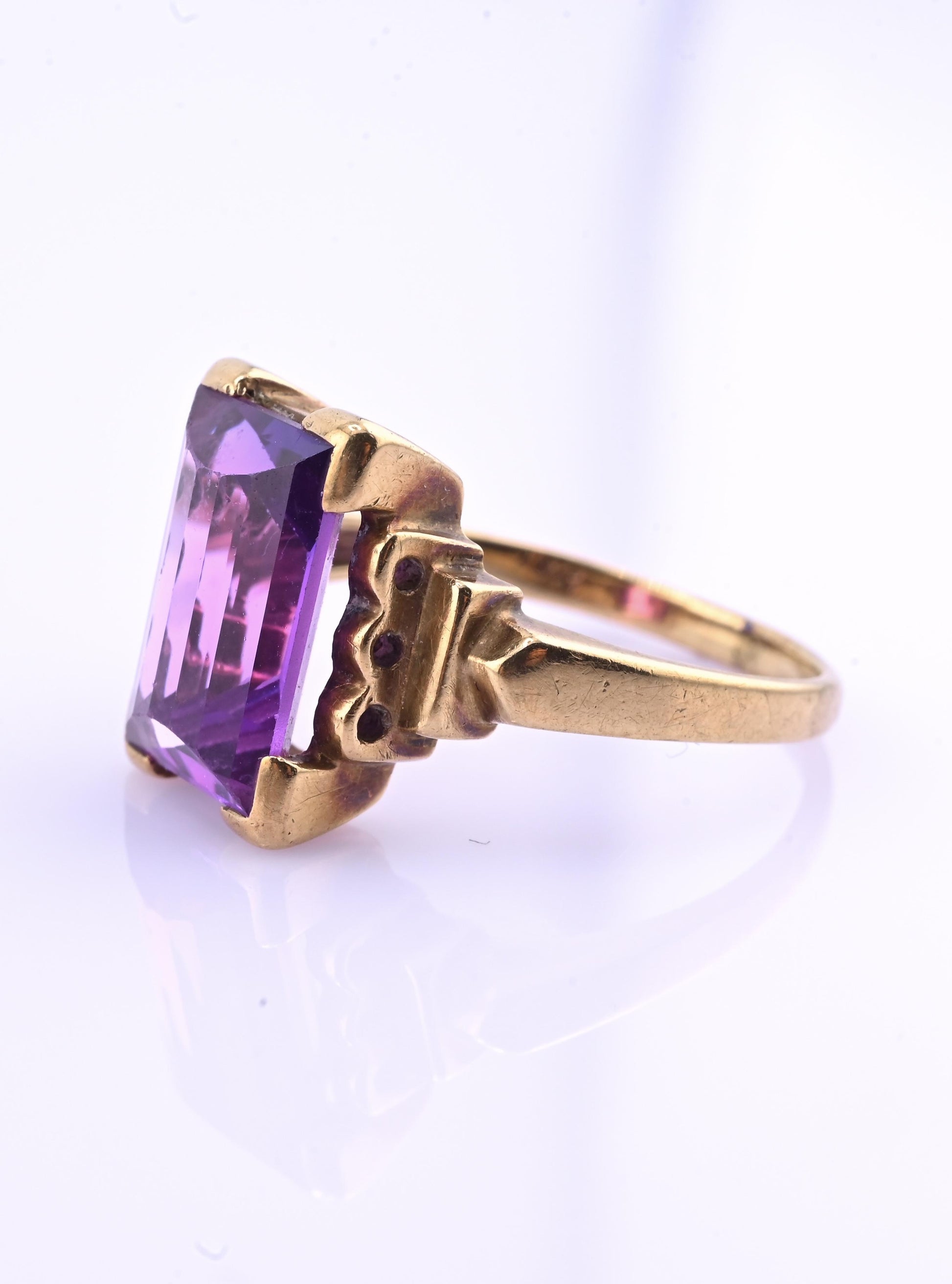 10K Yellow Gold Sapphire Ring Art Deco / Retro Era IGI Certified Size 6.75