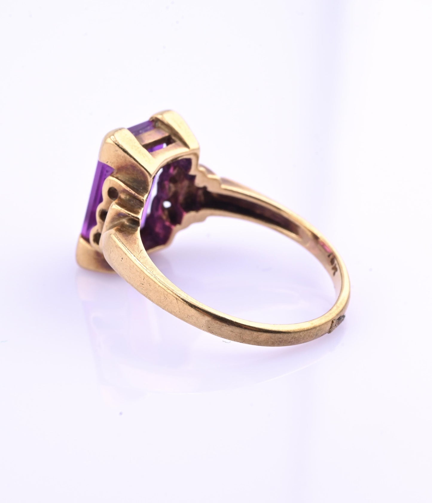 10K Yellow Gold Sapphire Ring Art Deco / Retro Era IGI Certified Size 6.75