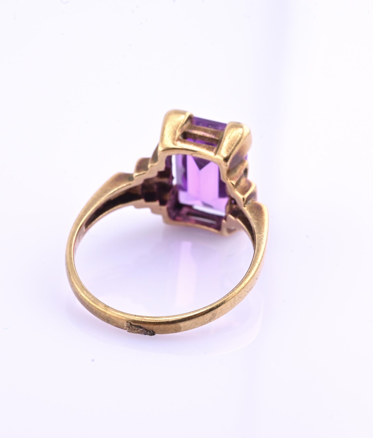 10K Yellow Gold Sapphire Ring Art Deco / Retro Era IGI Certified Size 6.75