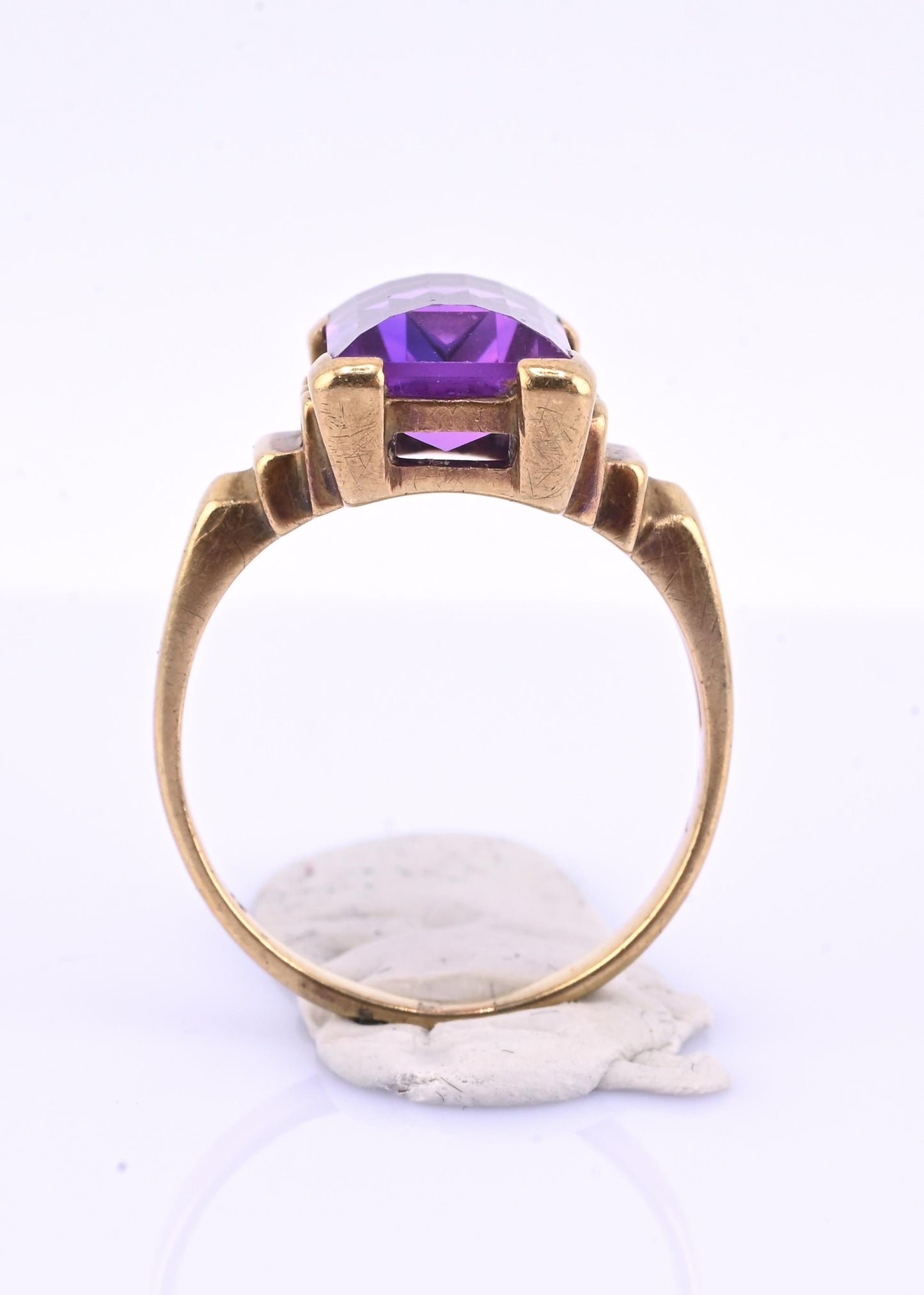 10K Yellow Gold Sapphire Ring Art Deco / Retro Era IGI Certified Size 6.75