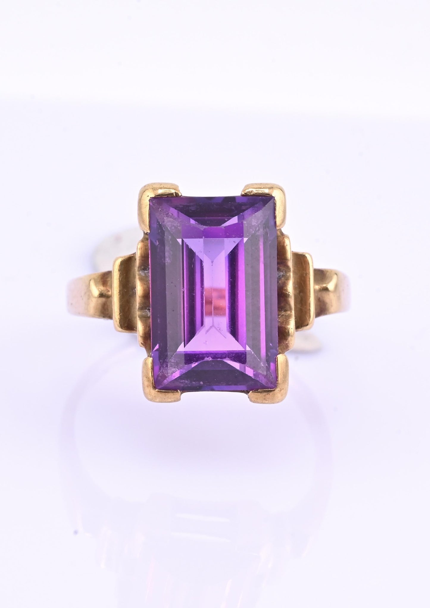 10K Yellow Gold Sapphire Ring Art Deco / Retro Era IGI Certified Size 6.75