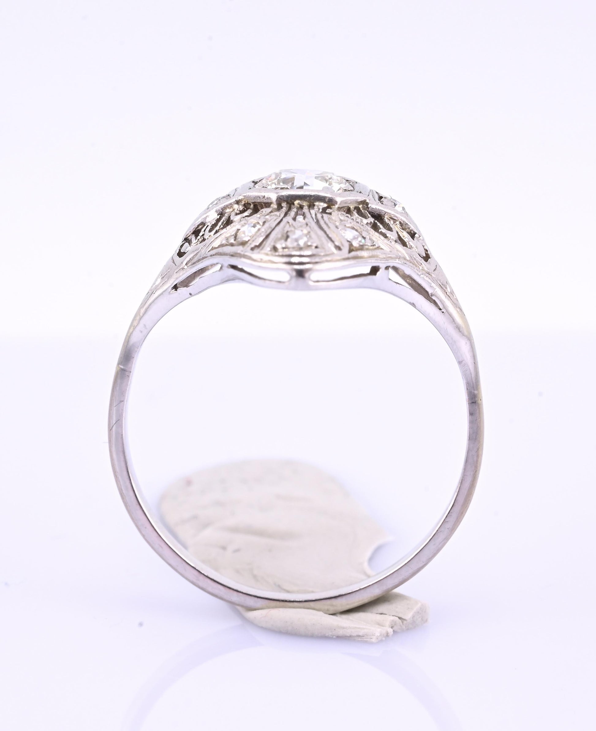 Art Deco Platinum Diamond Ring .50 Carats Center Stone Ring Size 8.75 IGI Cert.