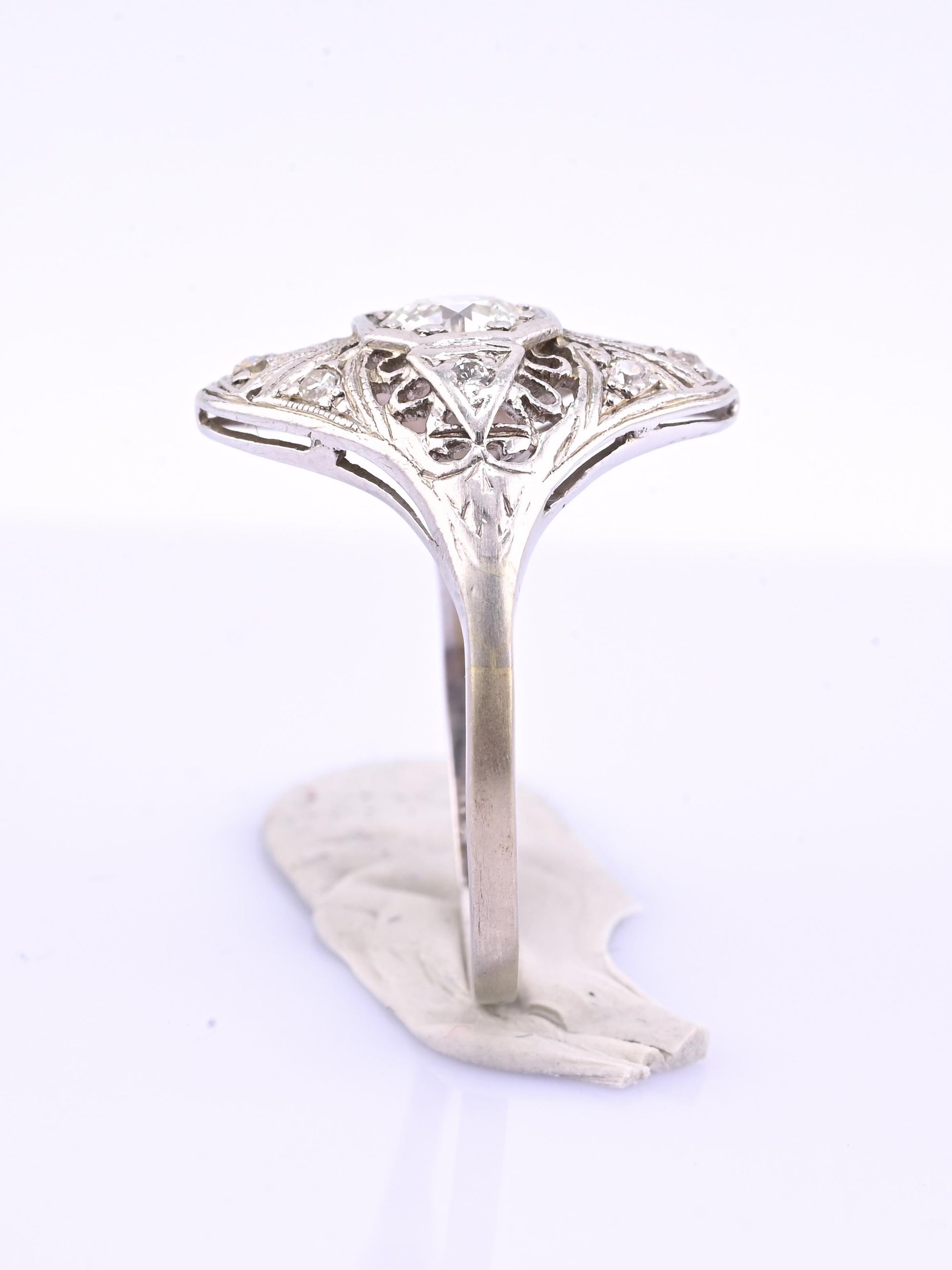Art Deco Platinum Diamond Ring .50 Carats Center Stone Ring Size 8.75 IGI Cert.