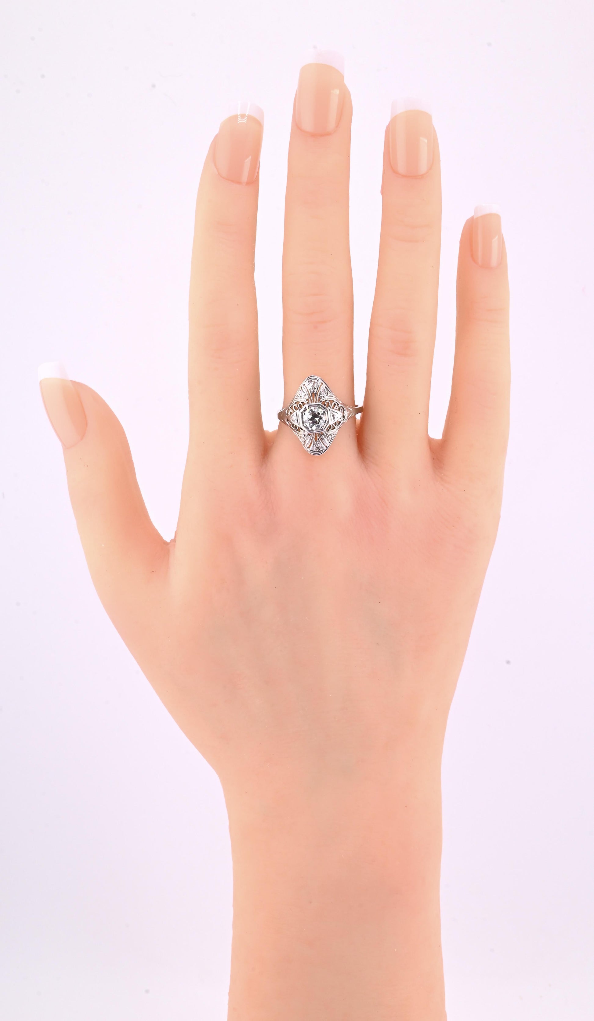 Art Deco Platinum Diamond Ring .50 Carats Center Stone Ring Size 8.75 IGI Cert.