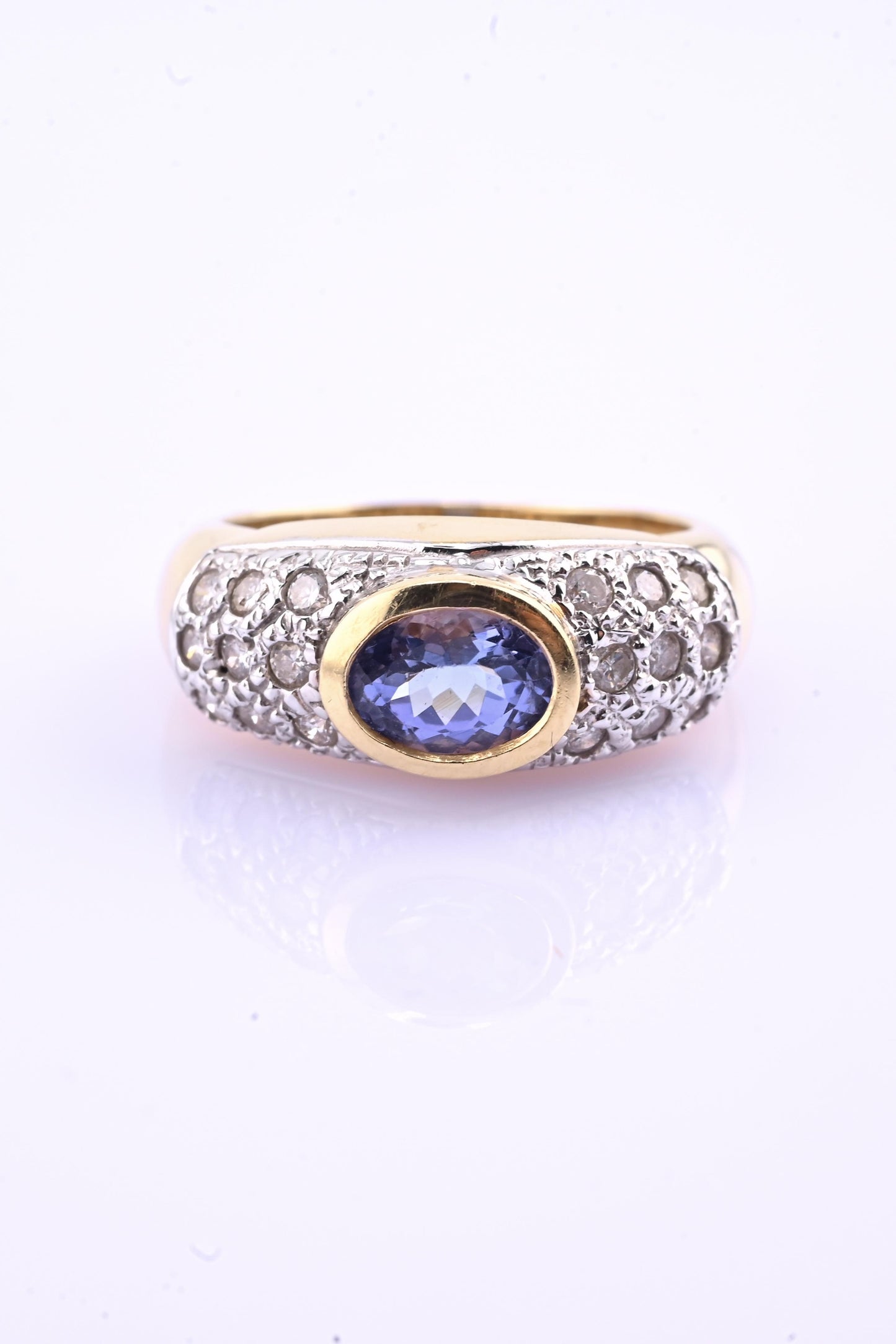 14K Yellow & White Gold IGI Certified 1 Carat Tanzanite Ring Size 6.75