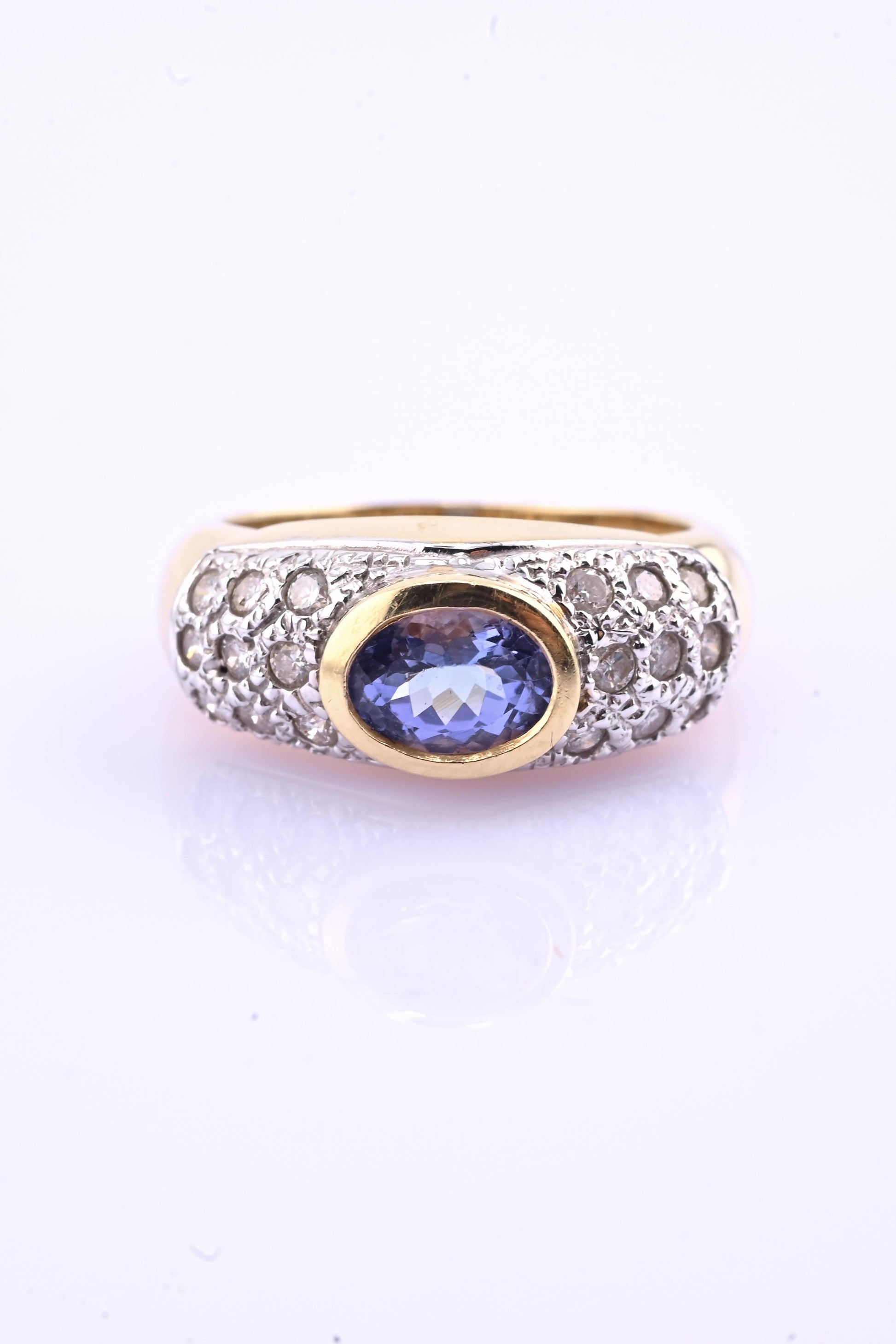14K Yellow & White Gold IGI Certified 1 Carat Tanzanite Ring Size 6.75