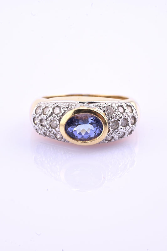 14K Yellow & White Gold IGI Certified 1 Carat Tanzanite Ring Size 6.75