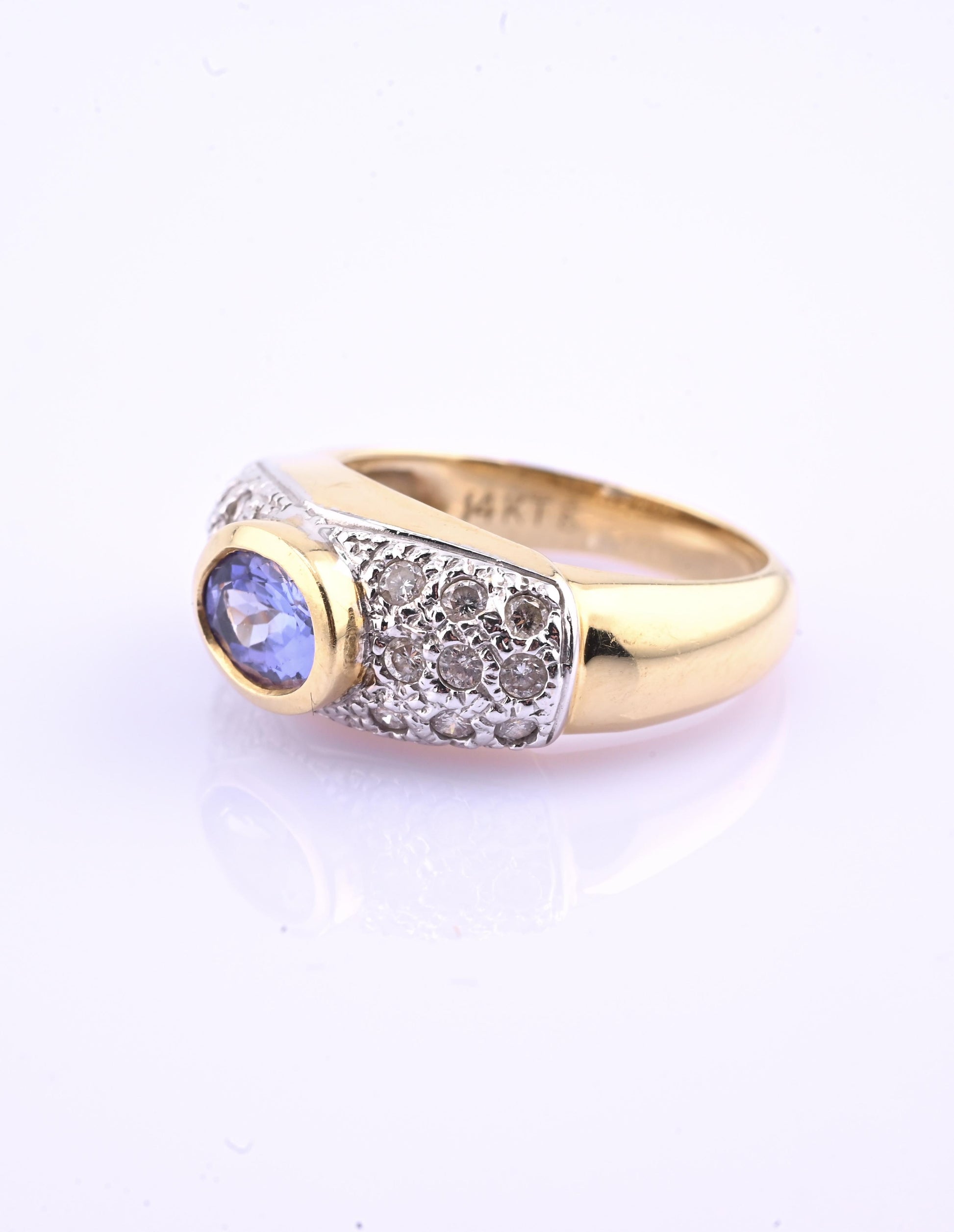 14K Yellow & White Gold IGI Certified 1 Carat Tanzanite Ring Size 6.75