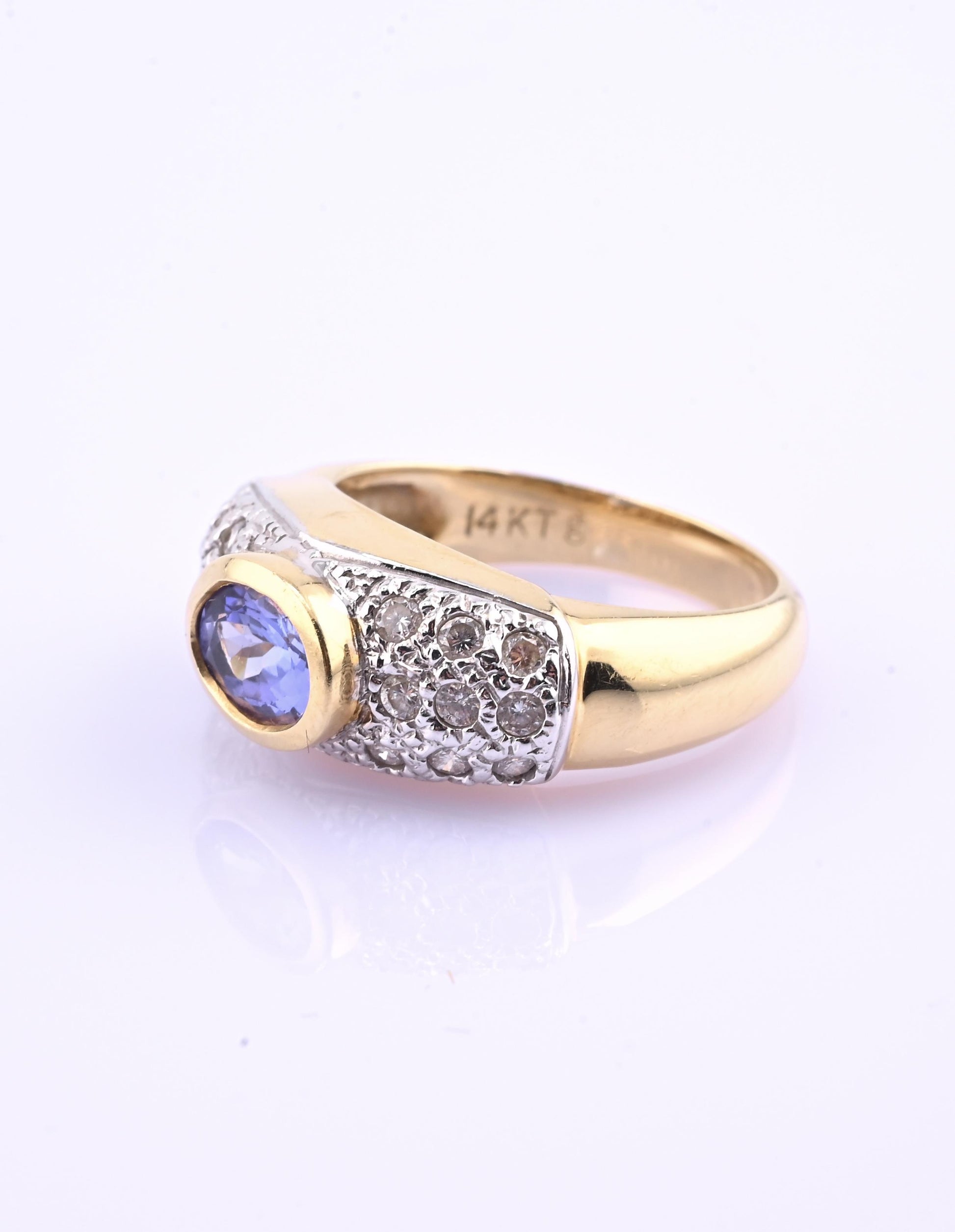 14K Yellow & White Gold IGI Certified 1 Carat Tanzanite Ring Size 6.75