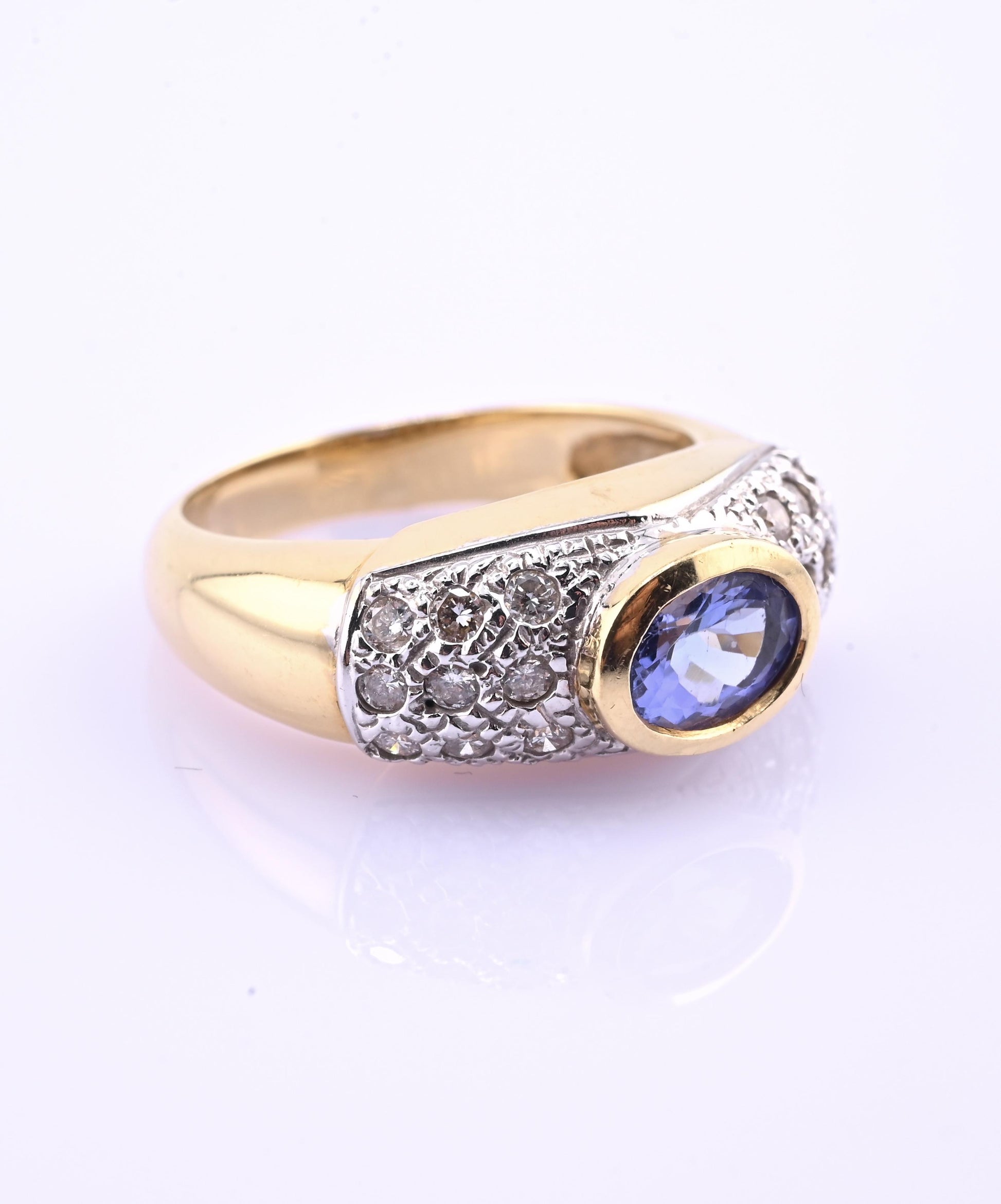 14K Yellow & White Gold IGI Certified 1 Carat Tanzanite Ring Size 6.75