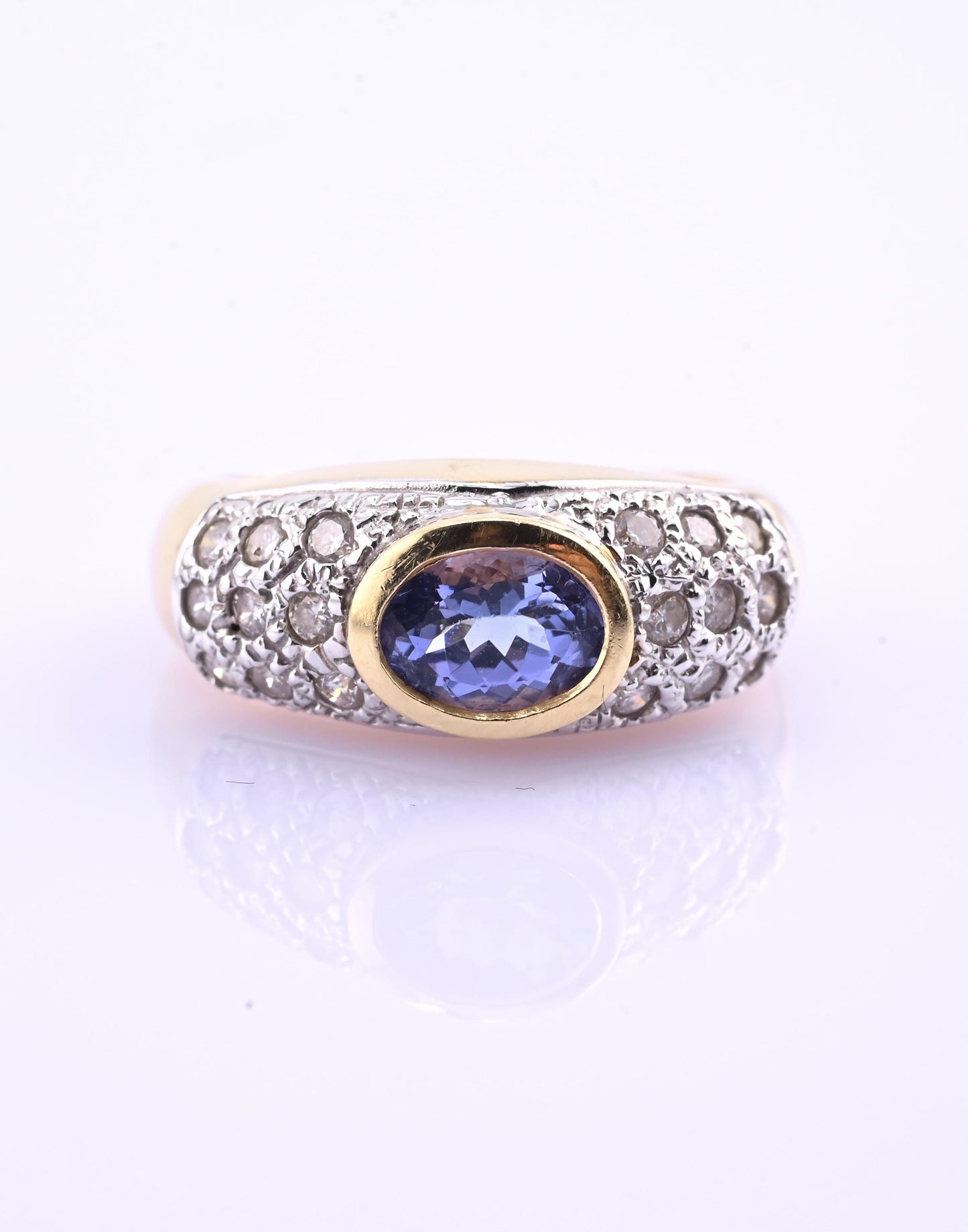 14K Yellow & White Gold IGI Certified 1 Carat Tanzanite Ring Size 6.75