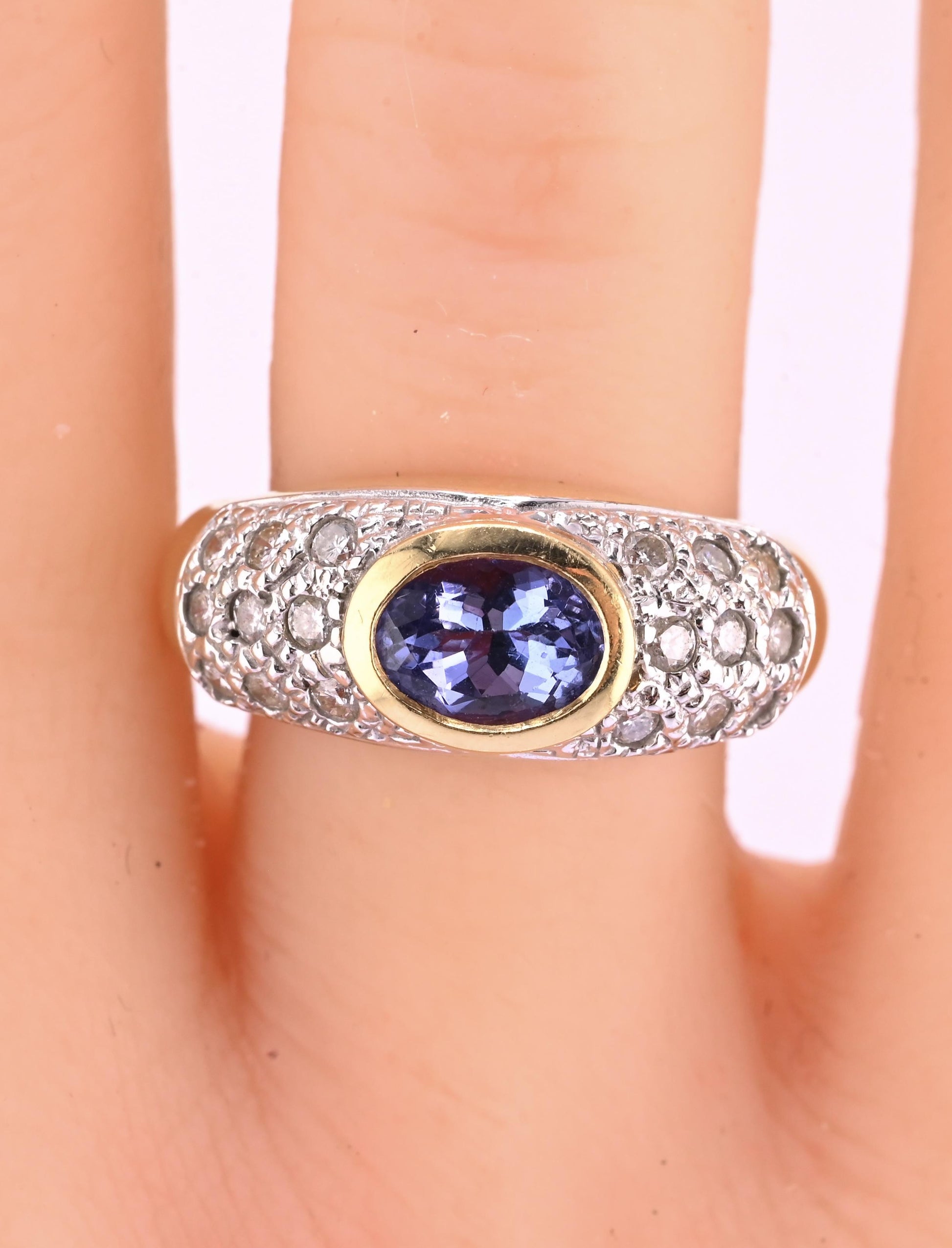 14K Yellow & White Gold IGI Certified 1 Carat Tanzanite Ring Size 6.75