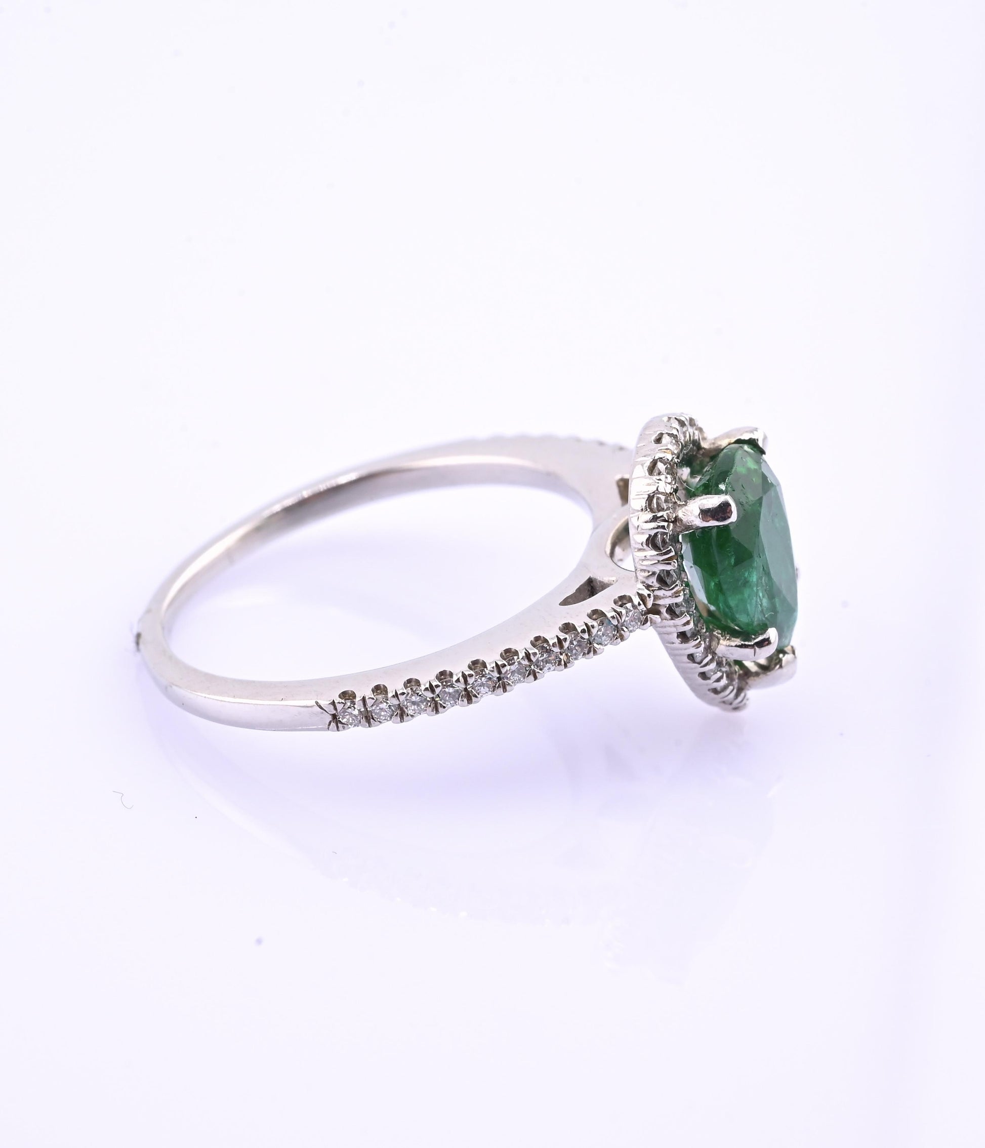 Platinum Pear Cut Emerald & Diamond Halo Ring 1.35ct Ring Size 6.5 IGI Certified