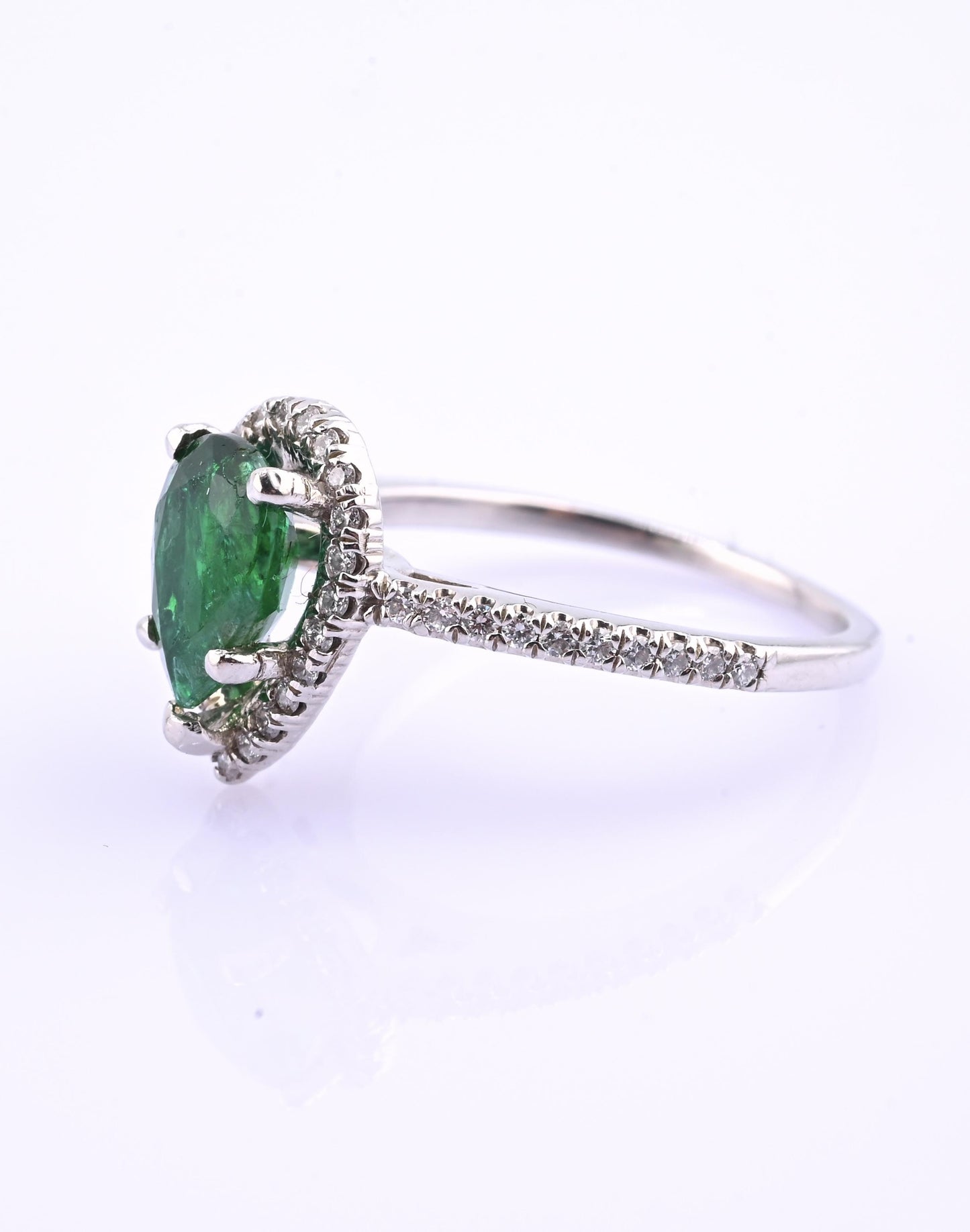 Platinum Pear Cut Emerald & Diamond Halo Ring 1.35ct Ring Size 6.5 IGI Certified