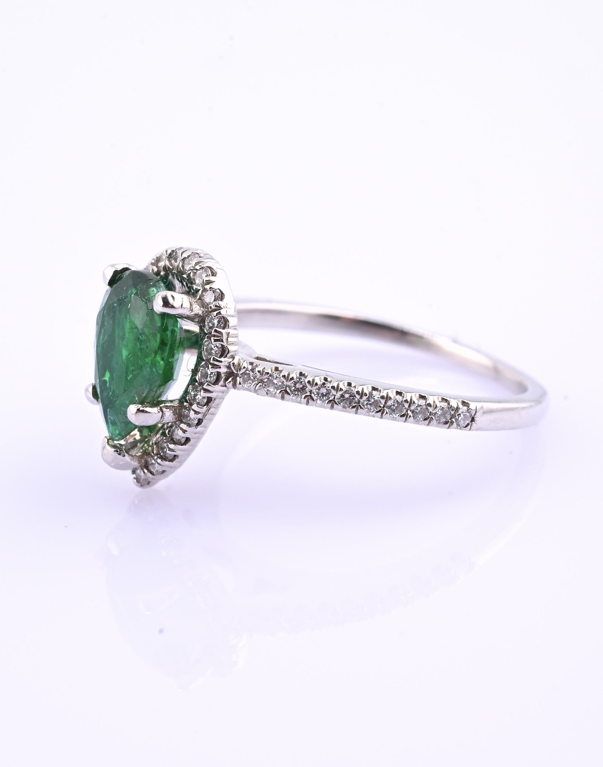 Platinum Pear Cut Emerald & Diamond Halo Ring 1.35ct Ring Size 6.5 IGI Certified
