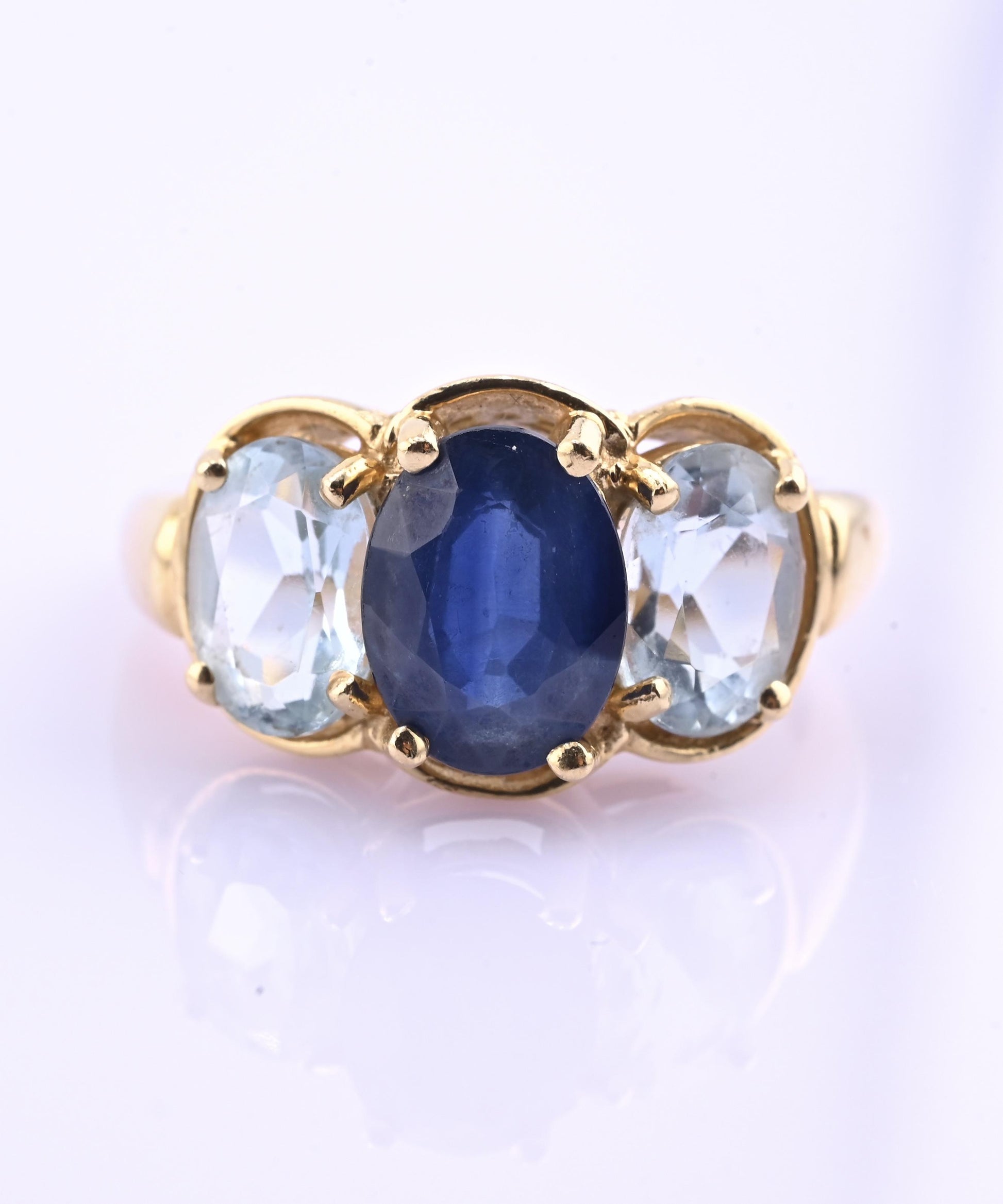 14K Yellow Gold IGI Certified Natural Sapphire & Aquamarine Ring Size 5.75