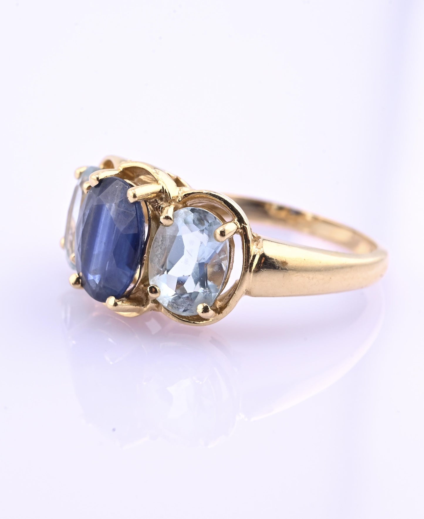 14K Yellow Gold IGI Certified Natural Sapphire & Aquamarine Ring Size 5.75