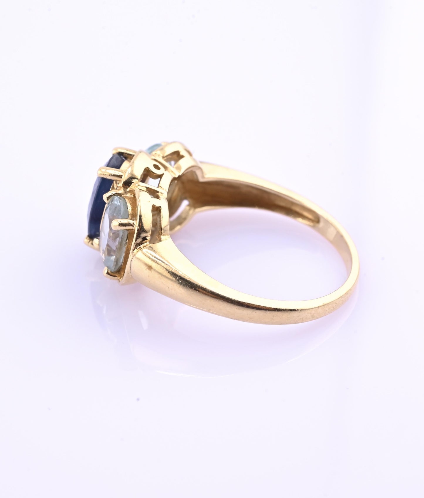 14K Yellow Gold IGI Certified Natural Sapphire & Aquamarine Ring Size 5.75