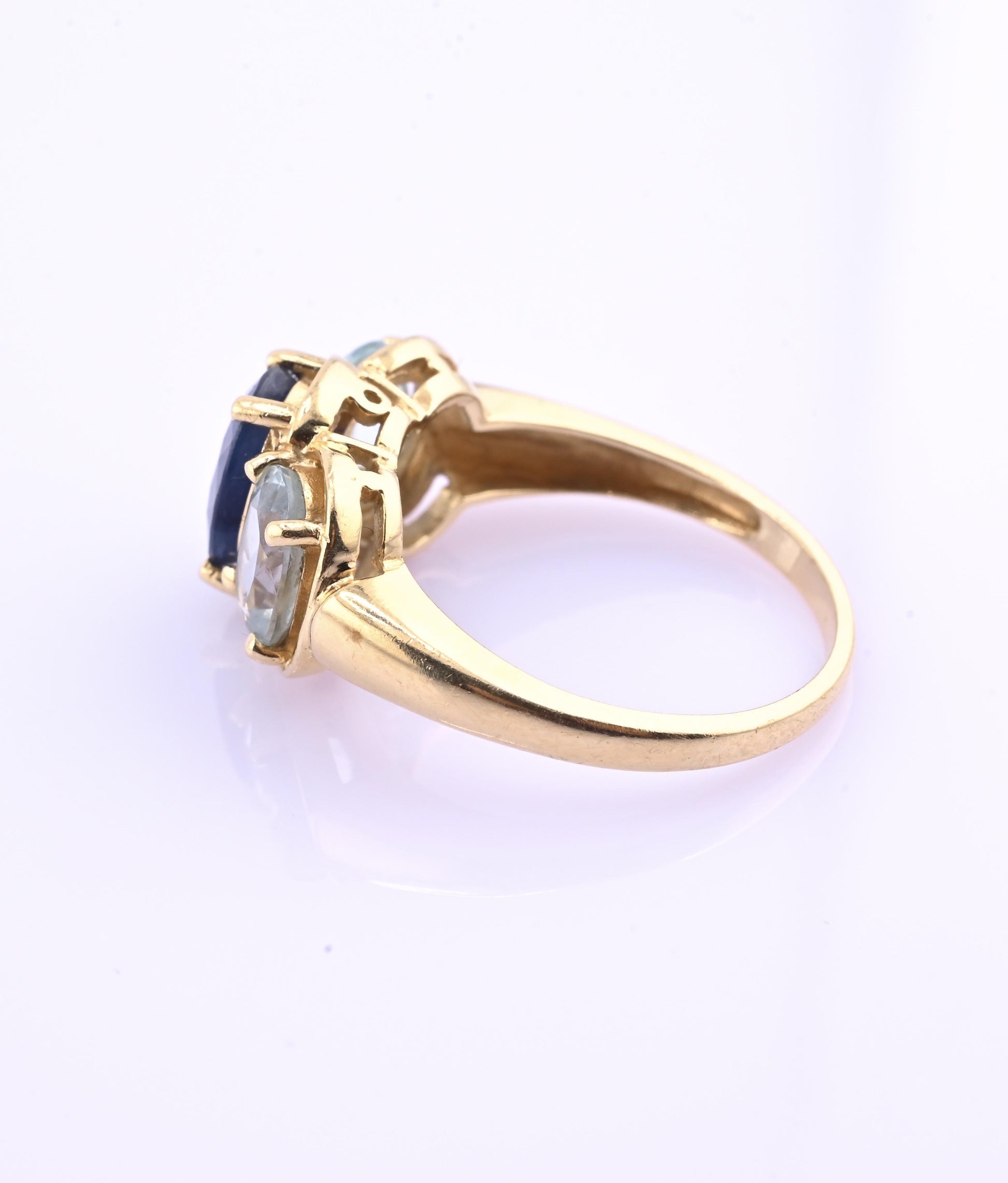 14K Yellow Gold IGI Certified Natural Sapphire & Aquamarine Ring Size 5.75