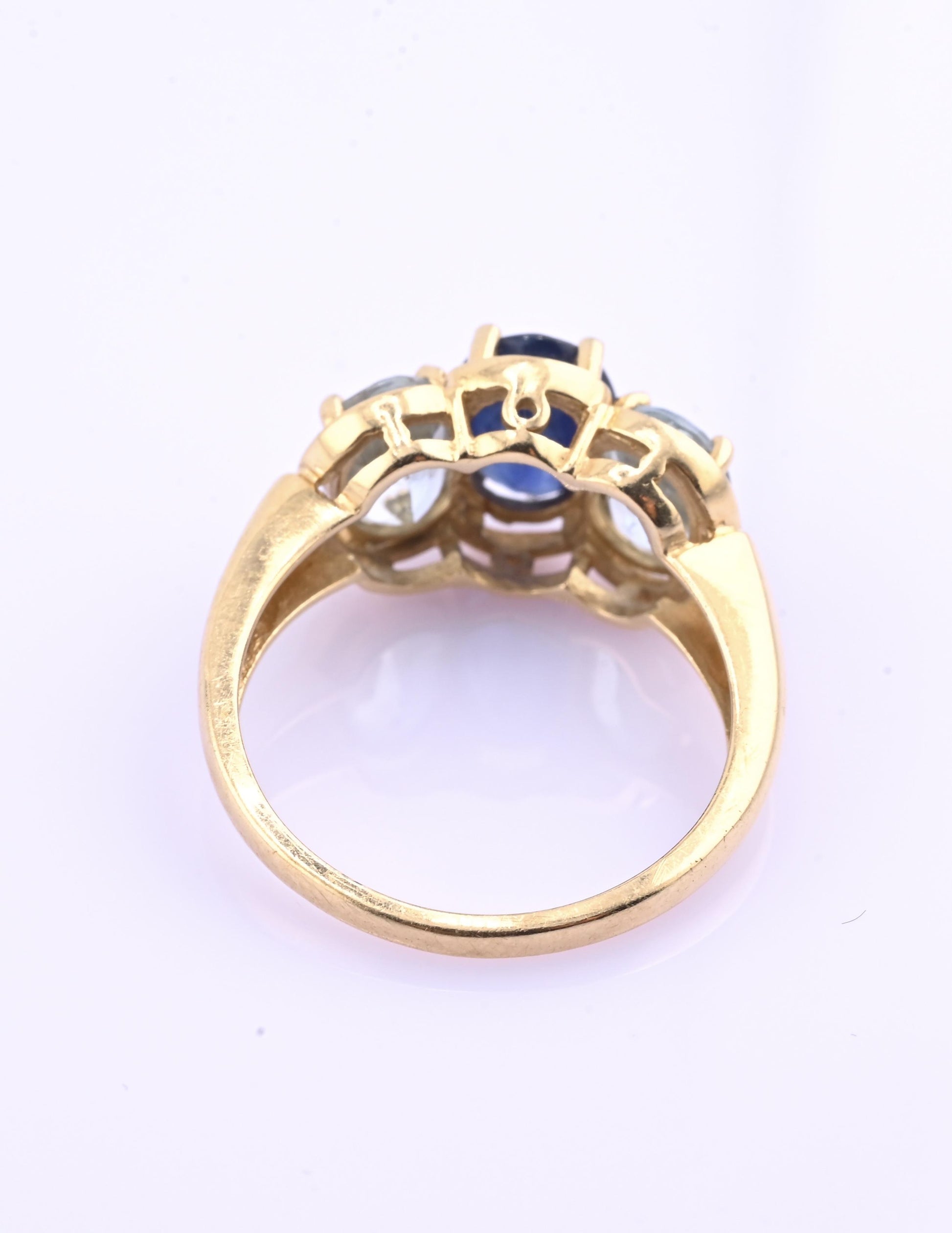 14K Yellow Gold IGI Certified Natural Sapphire & Aquamarine Ring Size 5.75