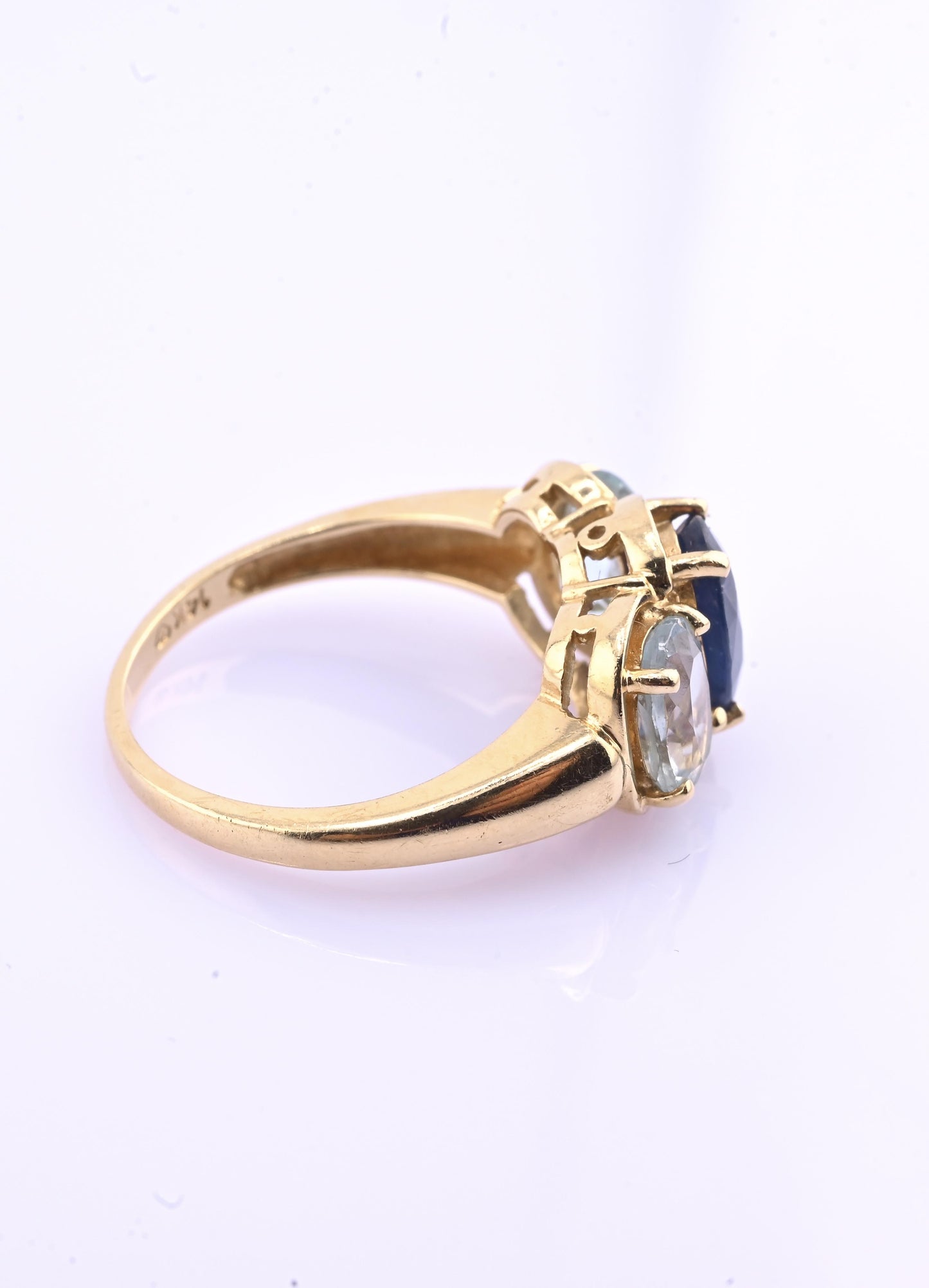 14K Yellow Gold IGI Certified Natural Sapphire & Aquamarine Ring Size 5.75