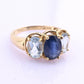 14K Yellow Gold IGI Certified Natural Sapphire & Aquamarine Ring Size 5.75