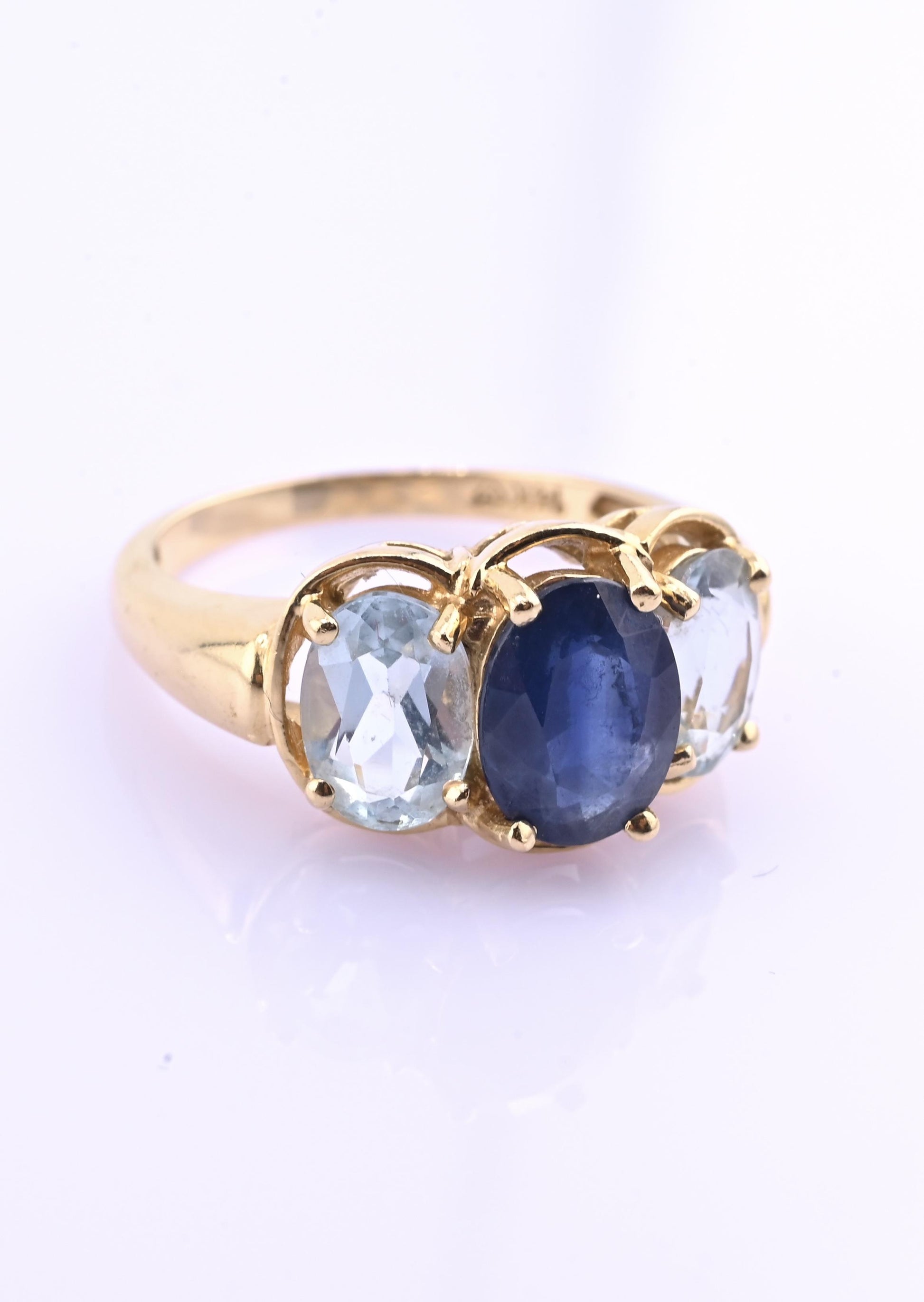 14K Yellow Gold IGI Certified Natural Sapphire & Aquamarine Ring Size 5.75