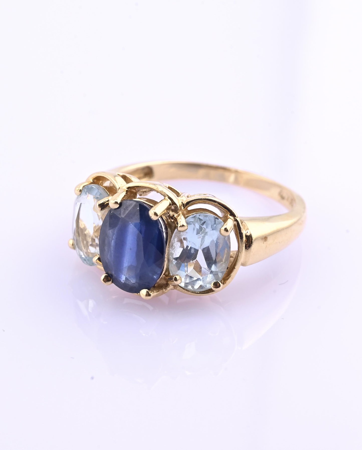 14K Yellow Gold IGI Certified Natural Sapphire & Aquamarine Ring Size 5.75